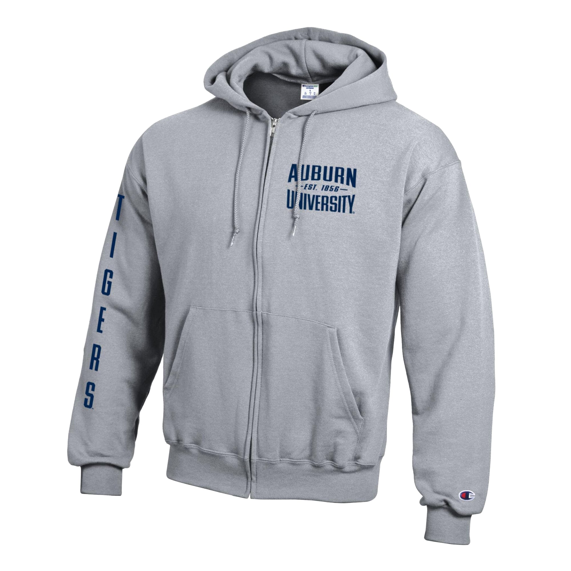 Men's Champion Heather Gray Auburn Tigers Varsity Powerblend Full-Zip Fleece Hoodie