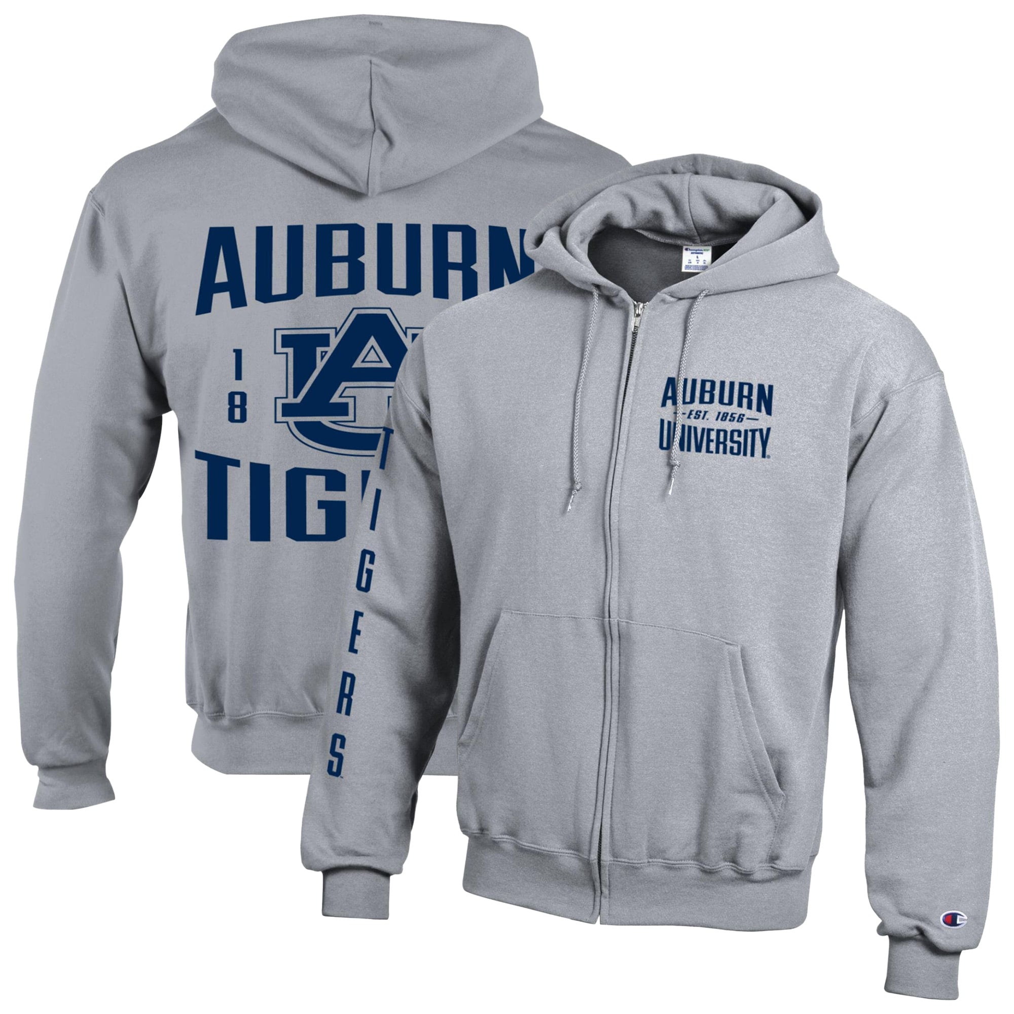Men's Champion Heather Gray Auburn Tigers Varsity Powerblend Full-Zip Fleece Hoodie