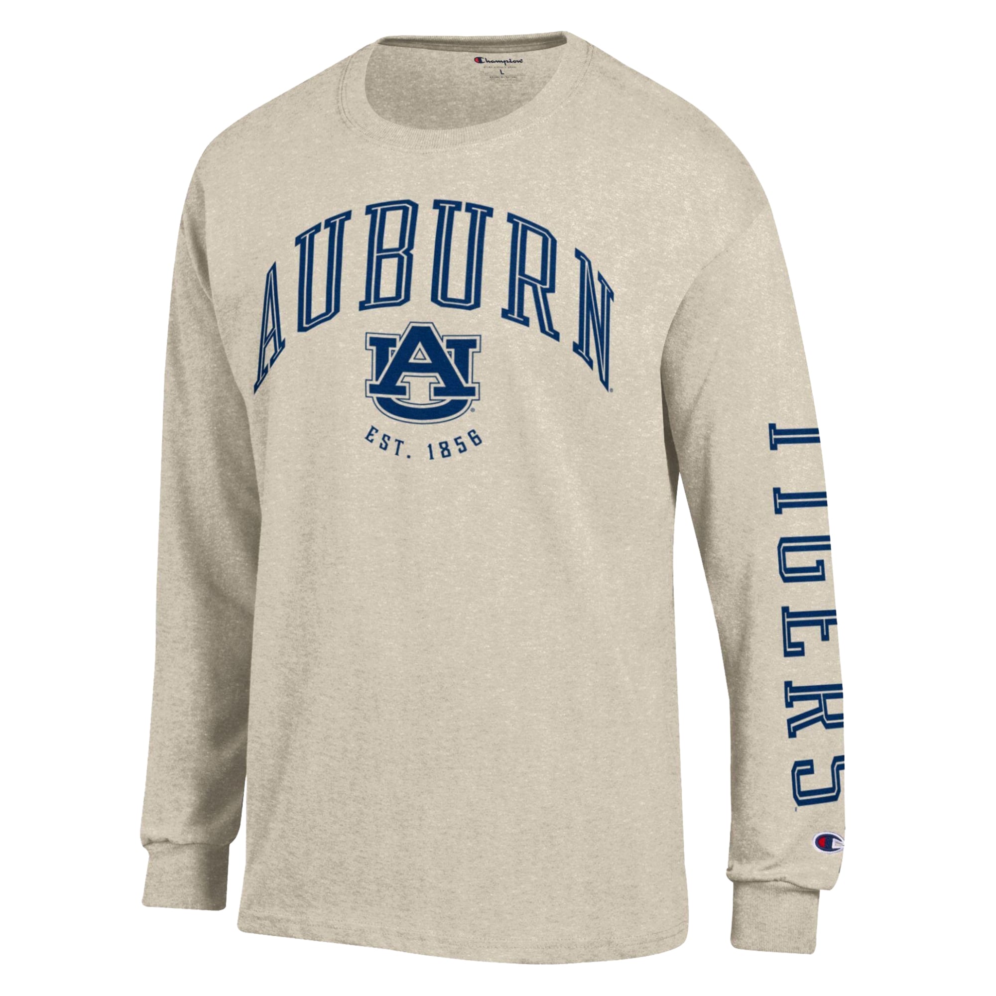 Men's Champion Heather Oatmeal Auburn Tigers Neutral Arch Long-Sleeve T-Shirt