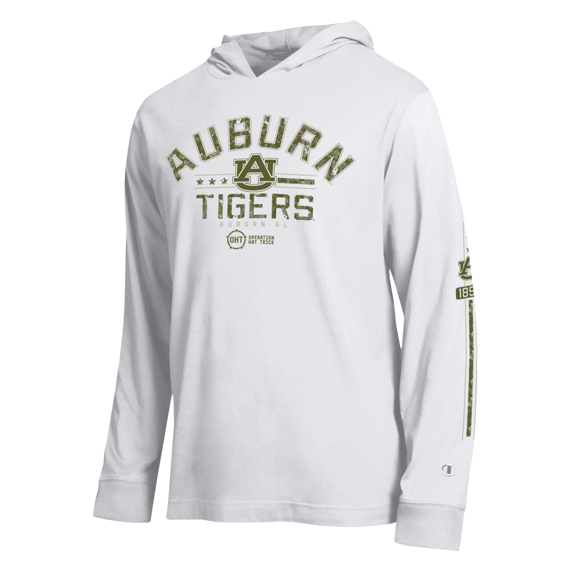 T-shirt à manches longues et capuche Champion White Auburn Tigers Operation Hat Trick pour homme