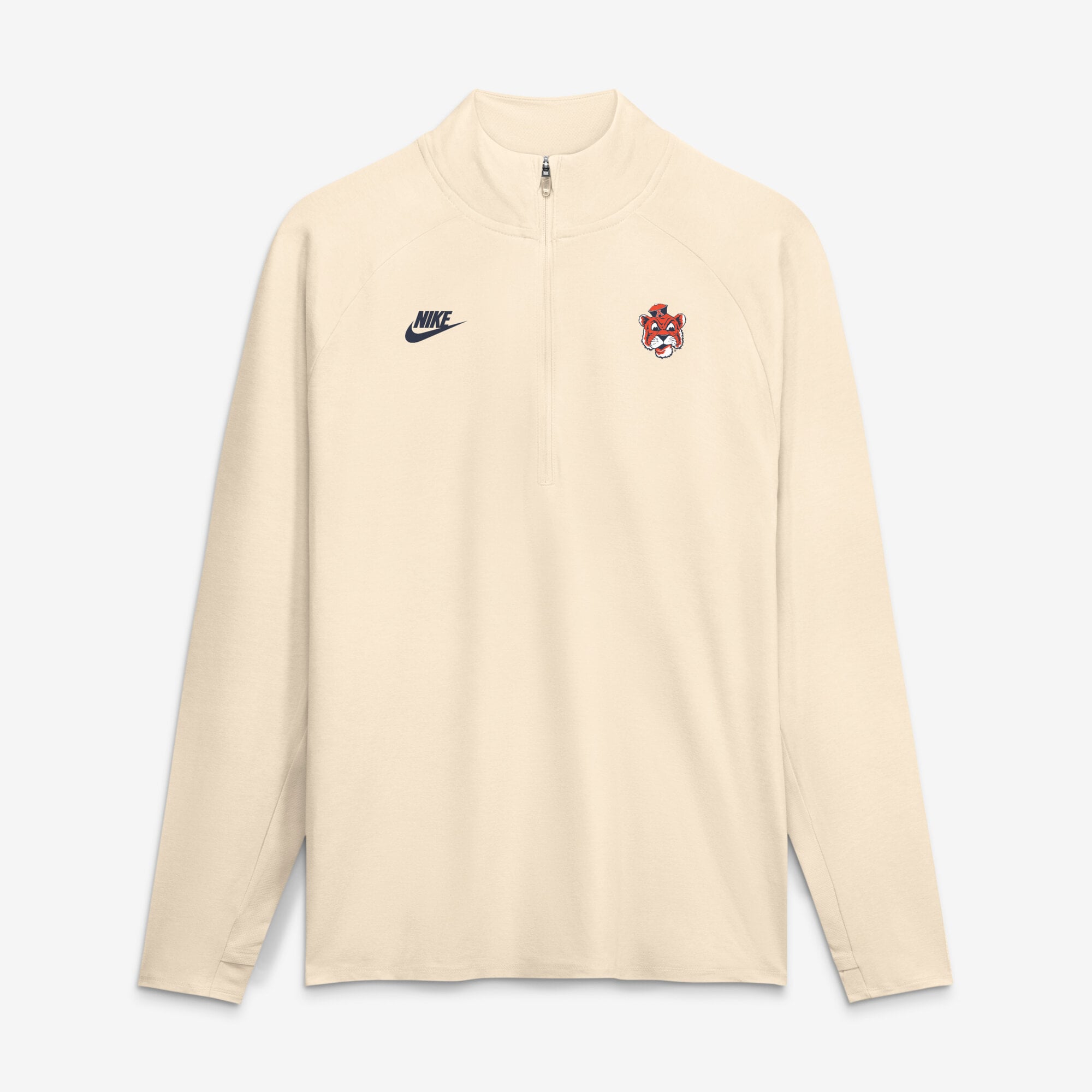 Pull-over Nike Stride Raglan Dri-FIT demi-zip crème pour homme, modèle Auburn Tigers.