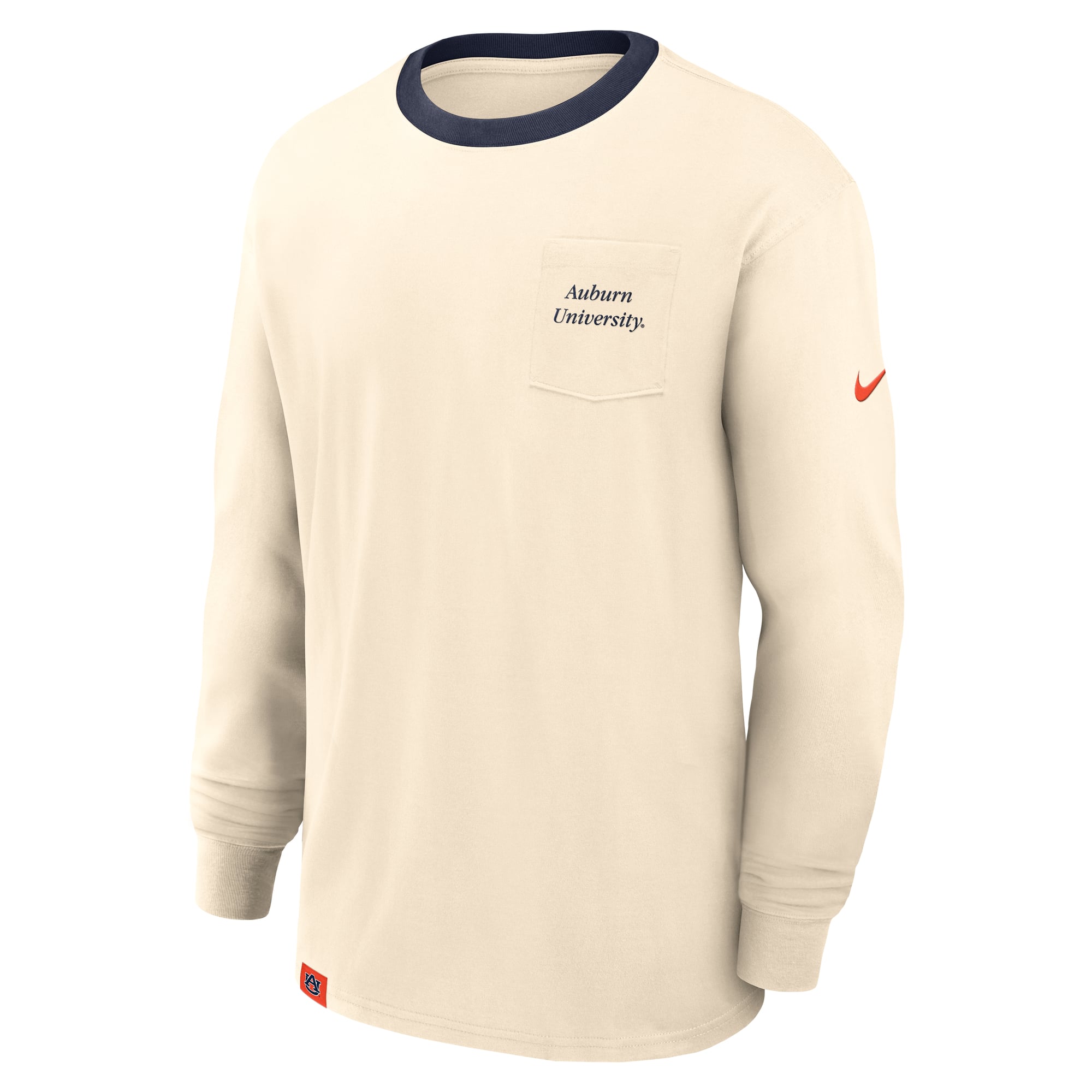 Men's Nike Natural Auburn Tigers Athletic Prep Max90 Pocket Logo Long Sleeve T-Shirt