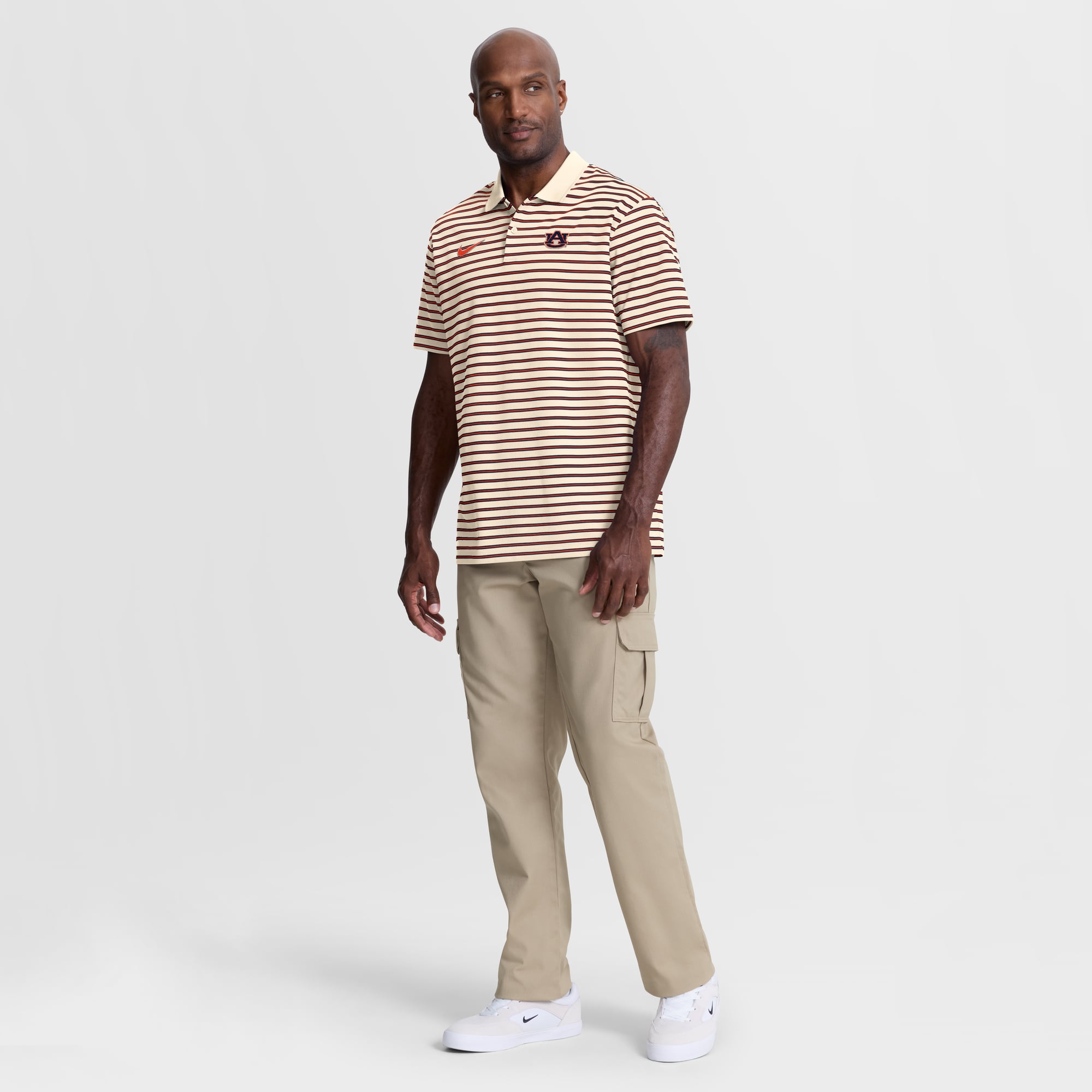 Men's Nike Tan Auburn Tigers Primary Logo Striped Dri-FIT Polo