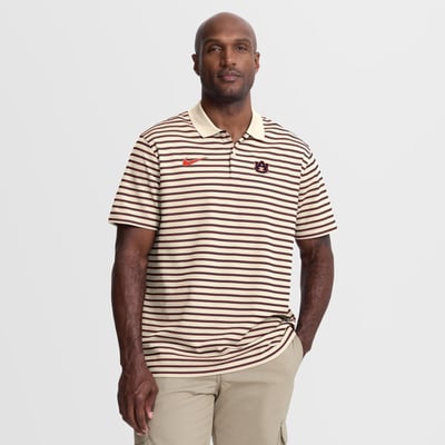 Auburn Tigers Nike Primary Logo Striped Dri-FIT Polo - Tan