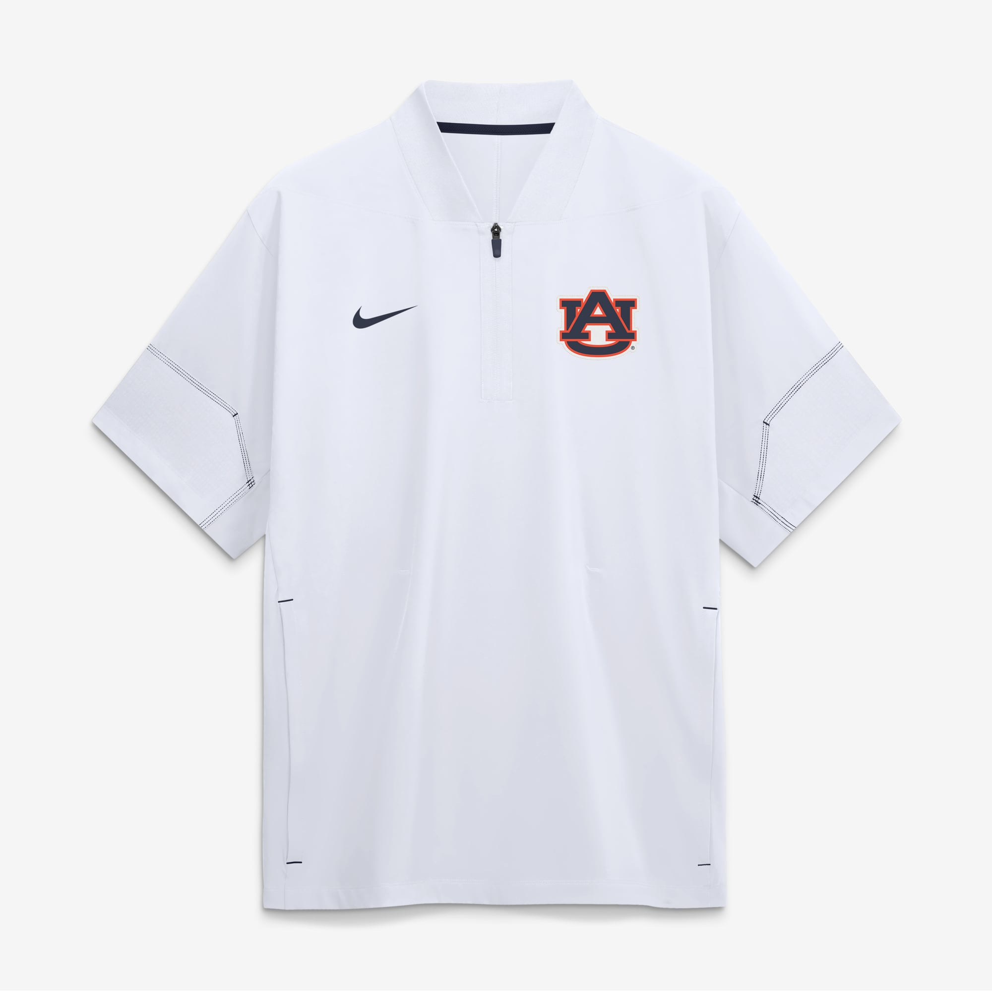 Veste d'entraîneur Nike blanche Auburn Tigers 2026 Sideline à manches courtes et fermeture éclair au quart pour homme