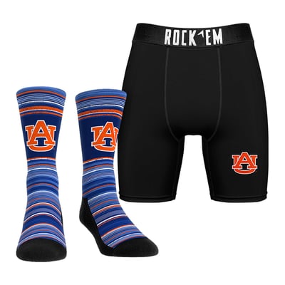  Auburn Tigers Rock Em Primary Crew Socks & Boxer Briefs Combo Pack