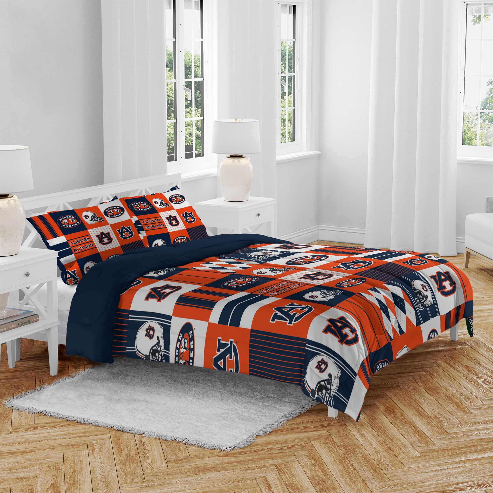 Ensemble de literie trois pièces Pegasus Auburn Tigers Patchwork Plaid pour lit double/queen