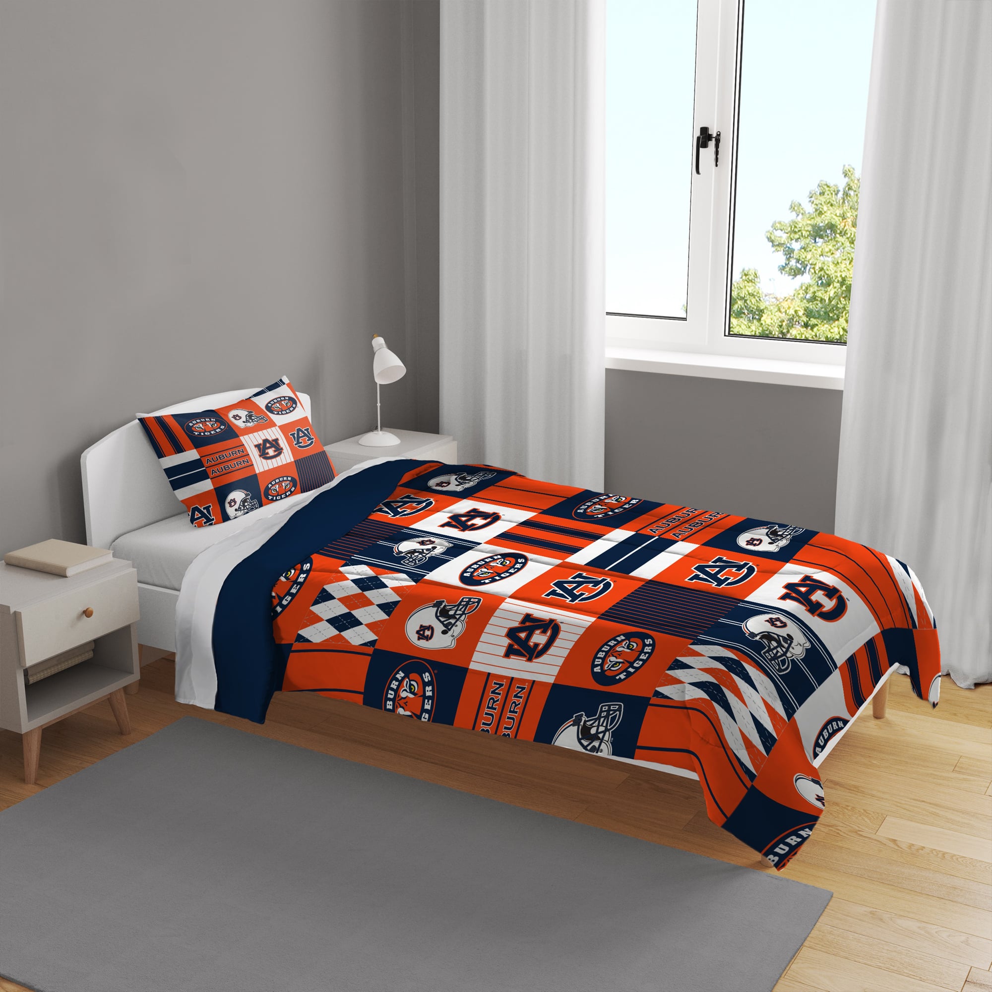 Ensemble de literie deux pièces Pegasus Auburn Tigers Patchwork Plaid pour lit simple/simple XL
