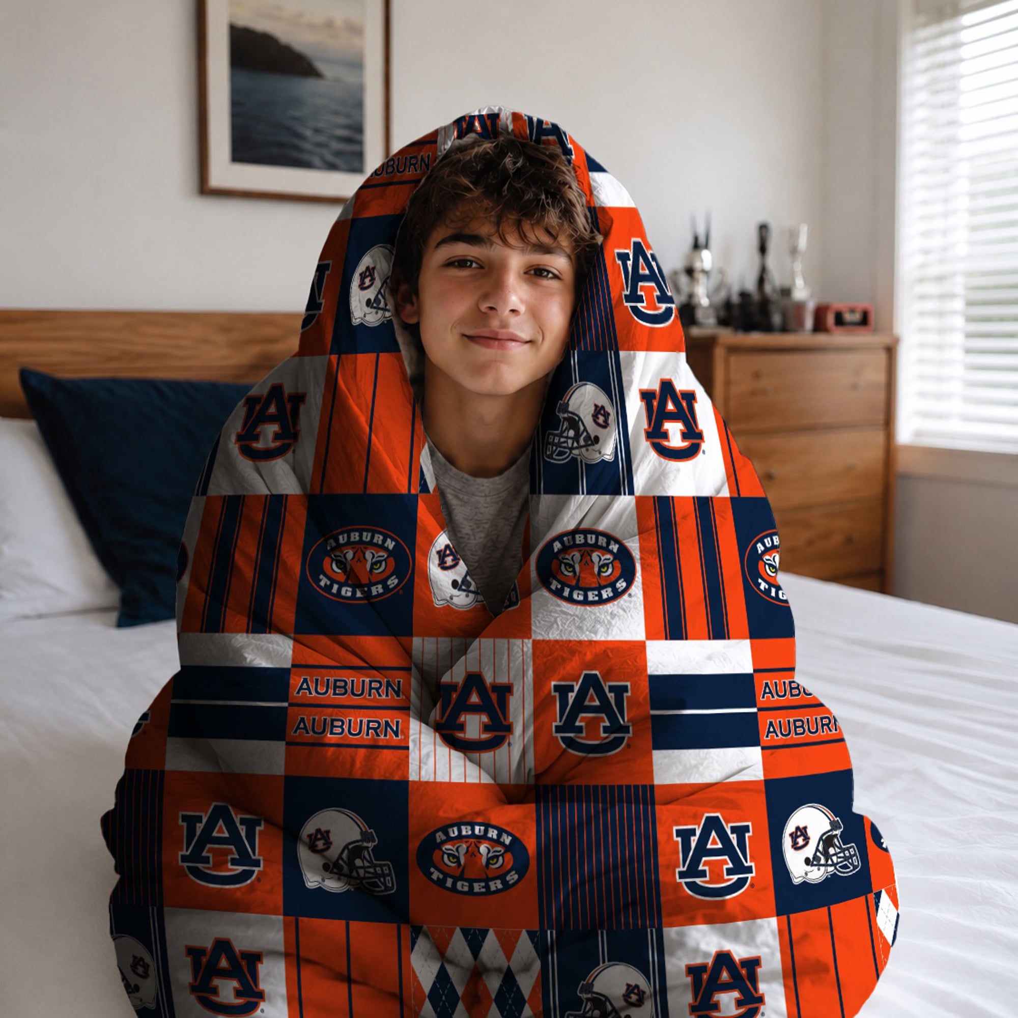 Ensemble de literie deux pièces Pegasus Auburn Tigers Patchwork Plaid pour lit simple/simple XL