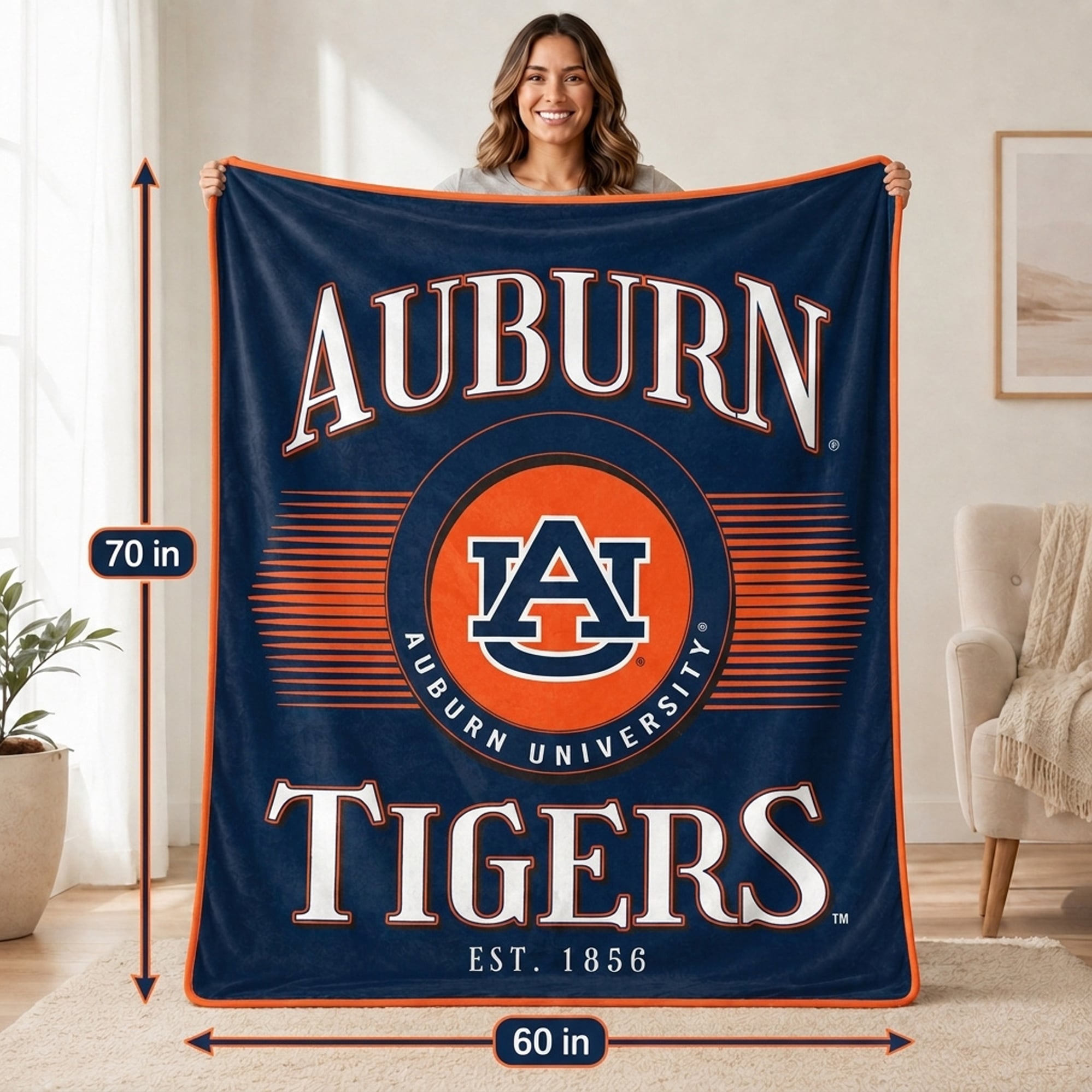 Couverture Pegasus Auburn Tigers Spotlight Arch 60" x 70" ultra douce