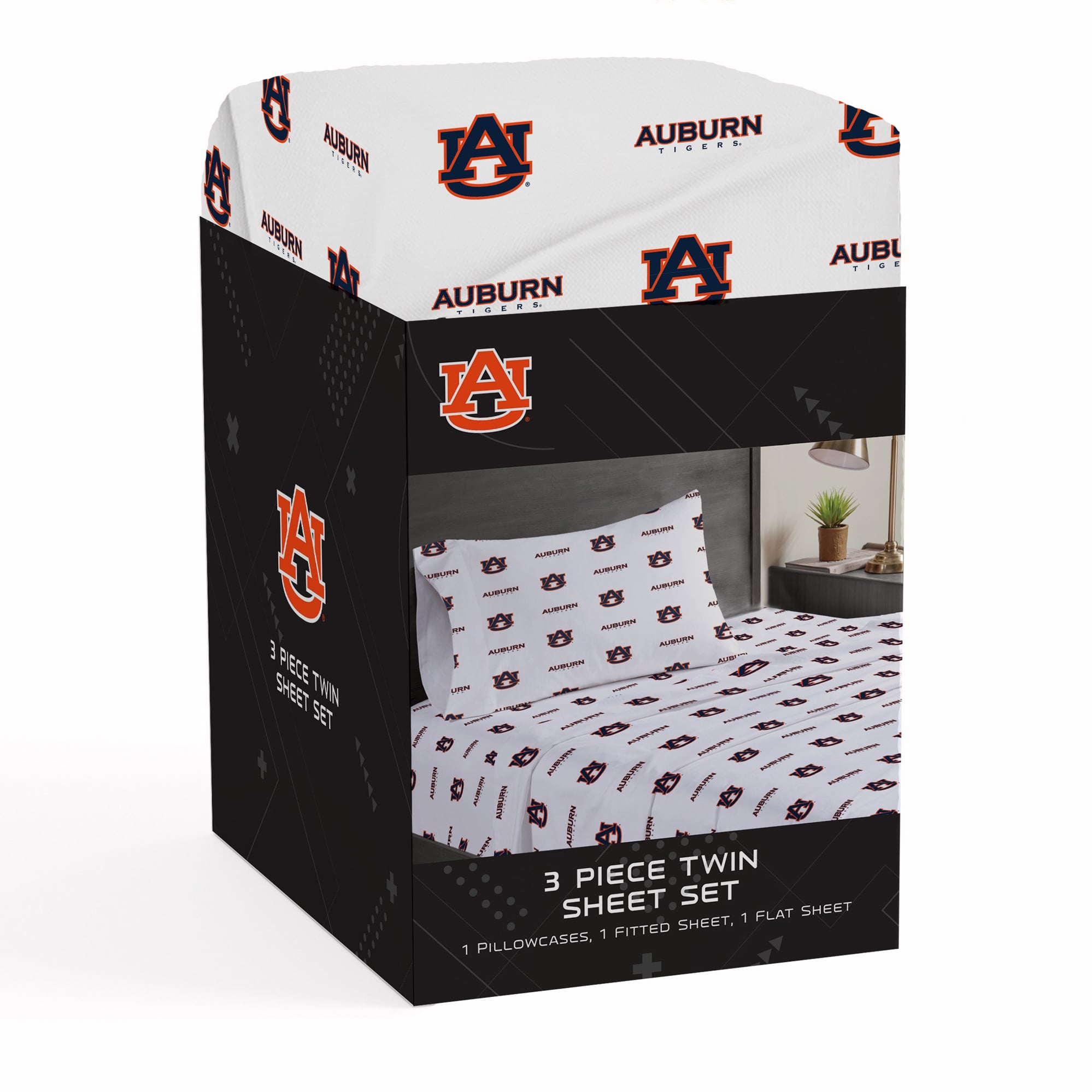 Pegasus Auburn Tigers Three-Piece Twin Sheet Set