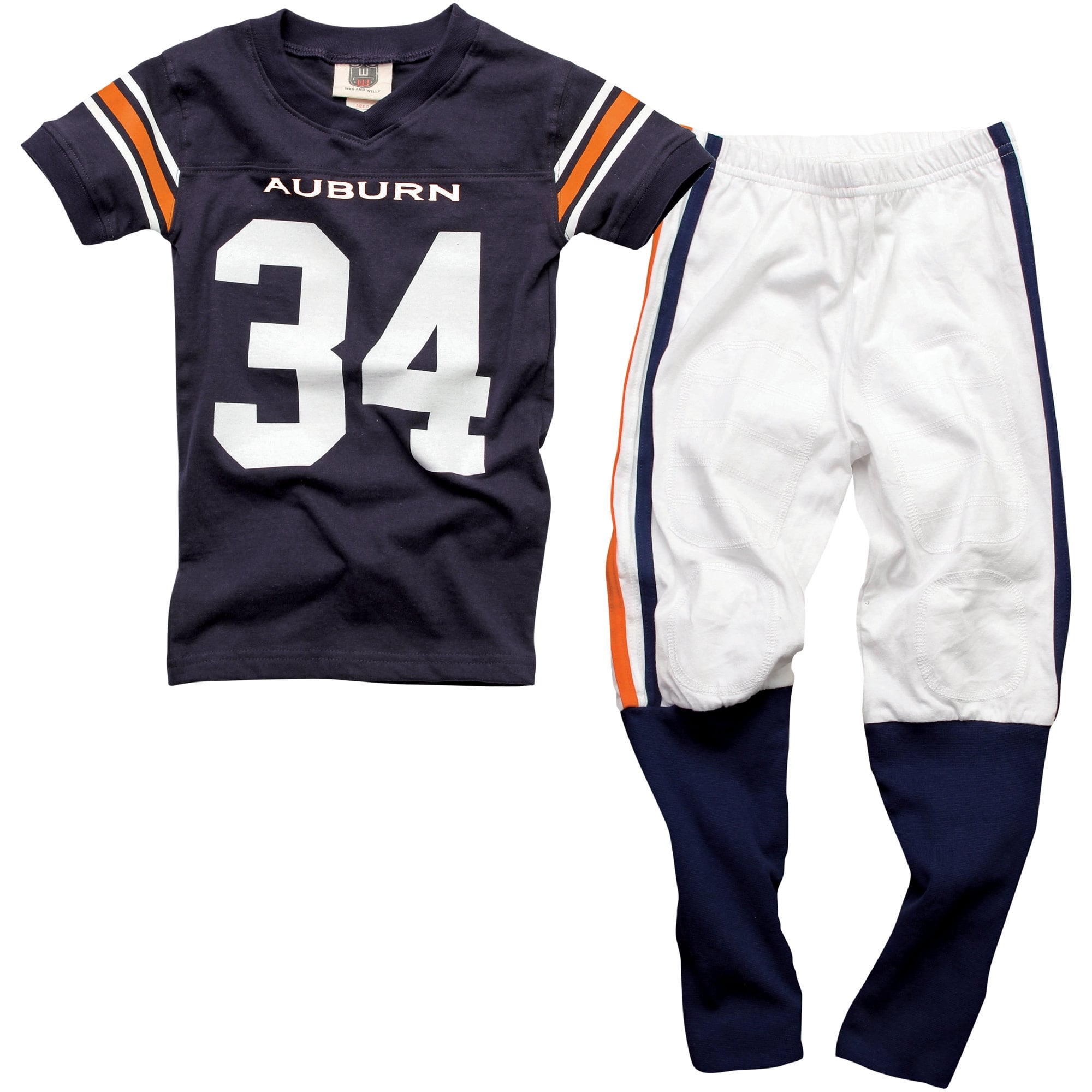 Ensemble pyjama Wes & Willy bleu marine à col en V pour enfants d'âge préscolaire, motif Auburn Tigers