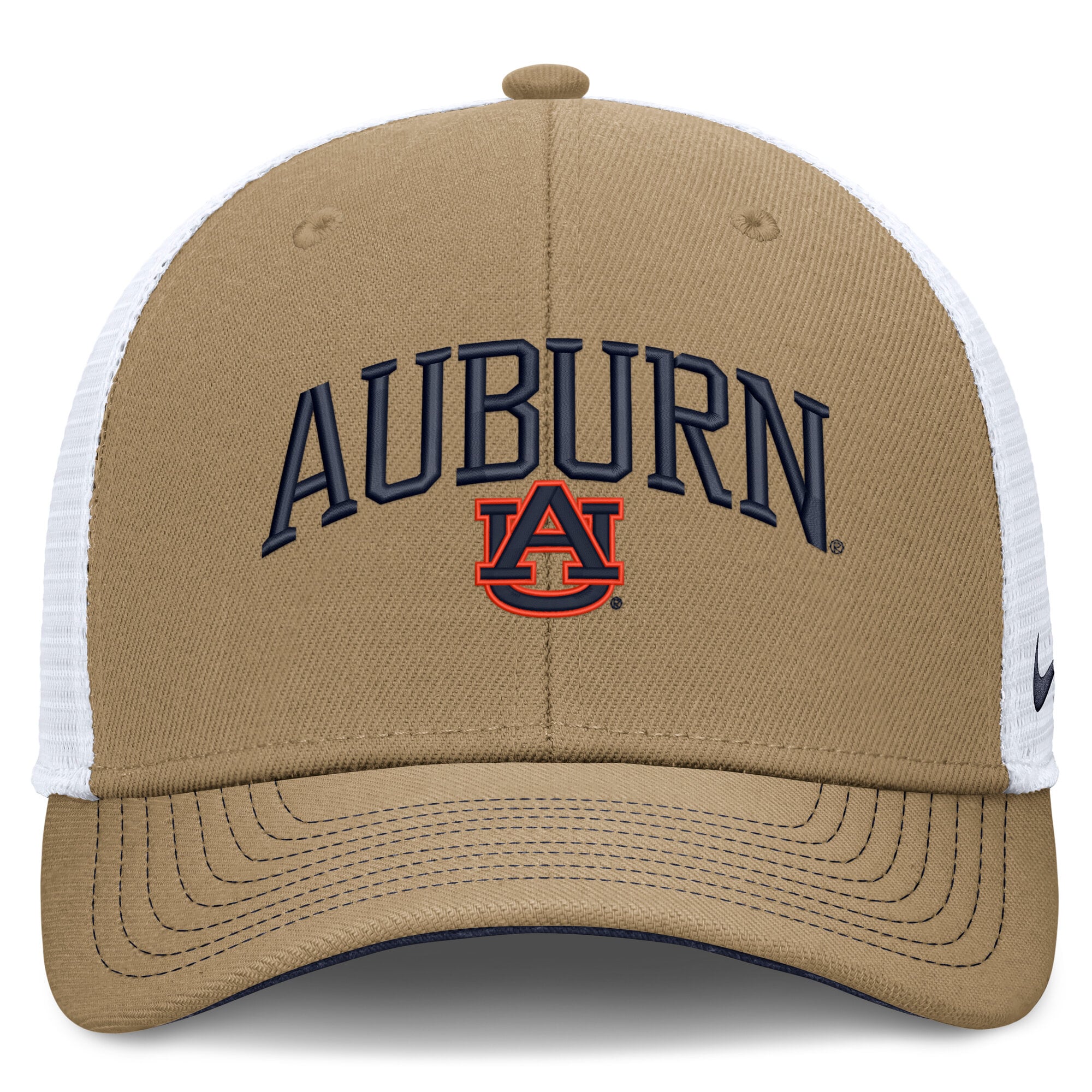 Casquette trucker unisexe Nike bleu marine/blanche Auburn Tigers Dri-FIT Primetime à motif arqué et ajustable