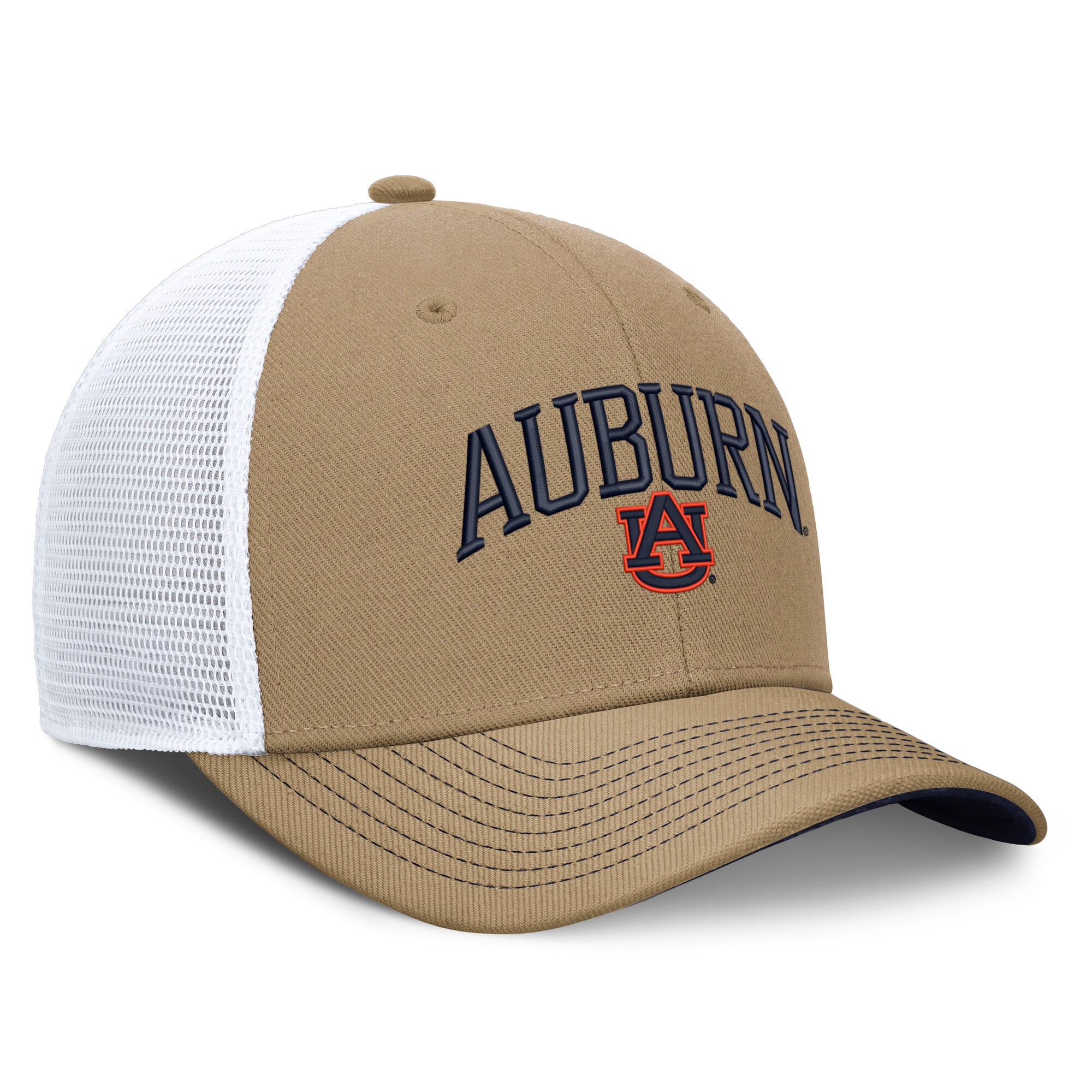 Casquette trucker unisexe Nike bleu marine/blanche Auburn Tigers Dri-FIT Primetime à motif arqué et ajustable