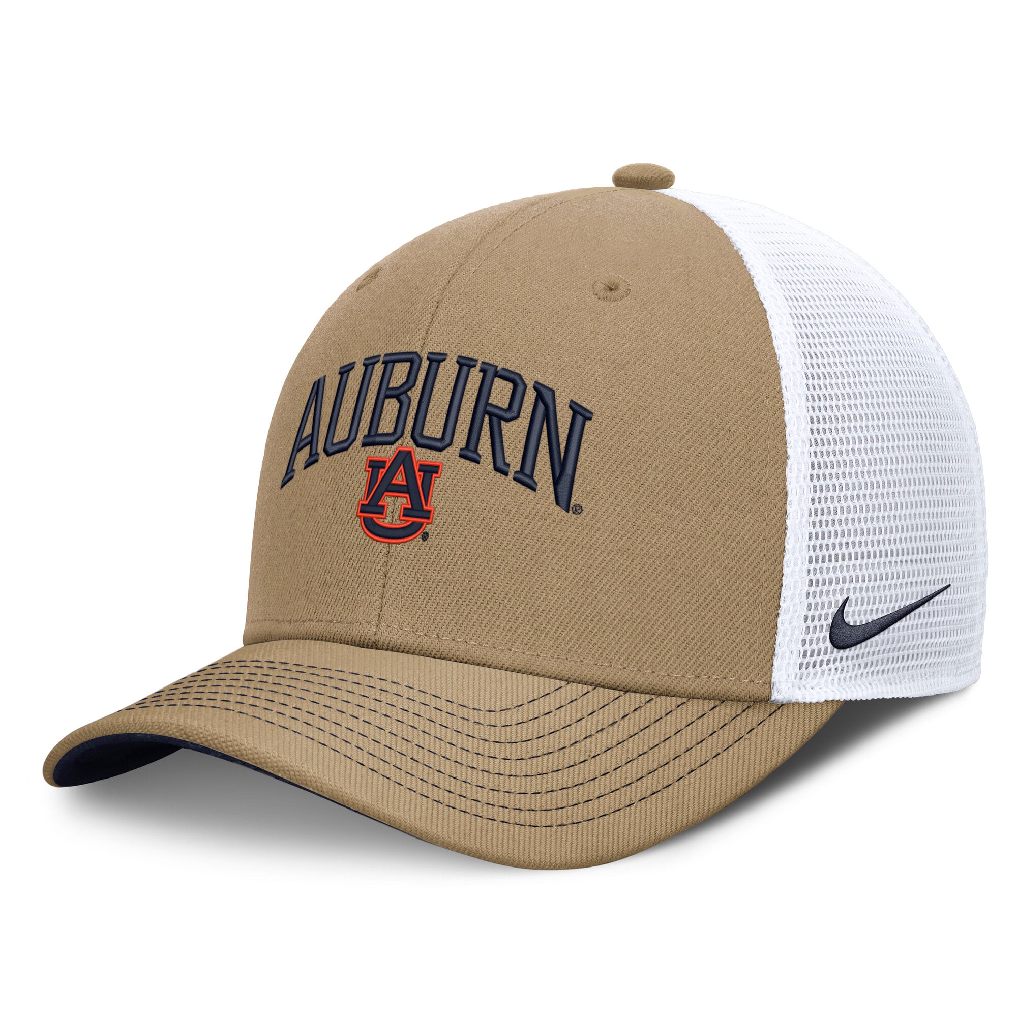 Casquette trucker unisexe Nike bleu marine/blanche Auburn Tigers Dri-FIT Primetime à motif arqué et ajustable