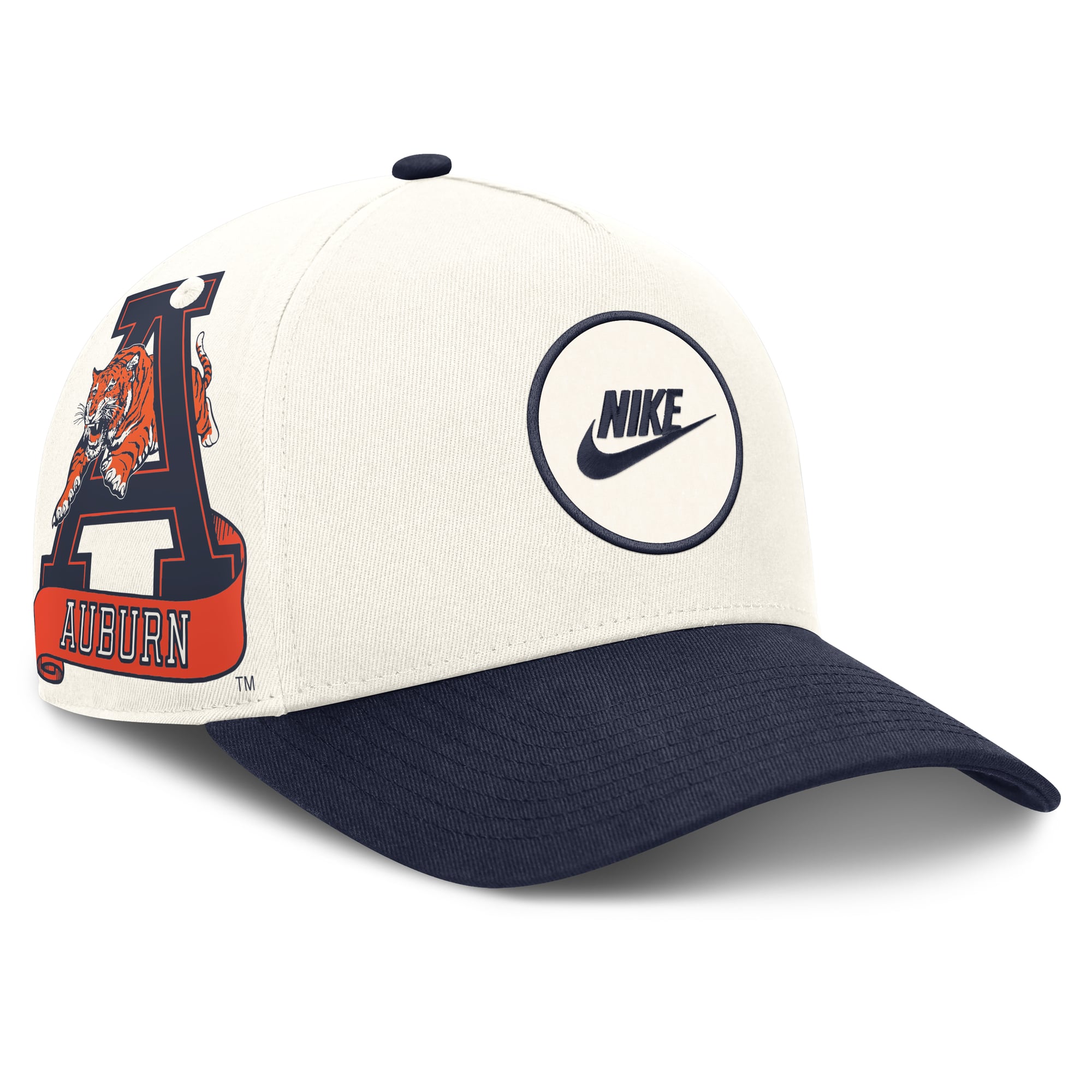 Casquette unisexe Nike blanche/marine Auburn Tigers Rise avec logo latéral et technologie Dri-FIT ajustable