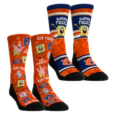  Auburn Tigers Rock Em Unisex SpongeBob SquarePants Two-Pack Crew Socks Set - Blue