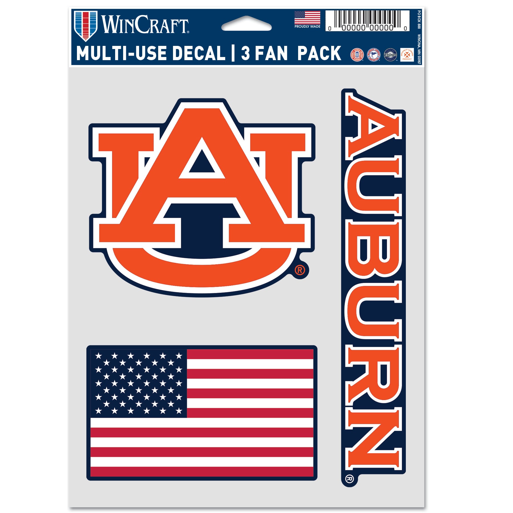 Ensemble de trois autocollants pour supporters WinCraft Auburn Tigers, étoiles et rayures