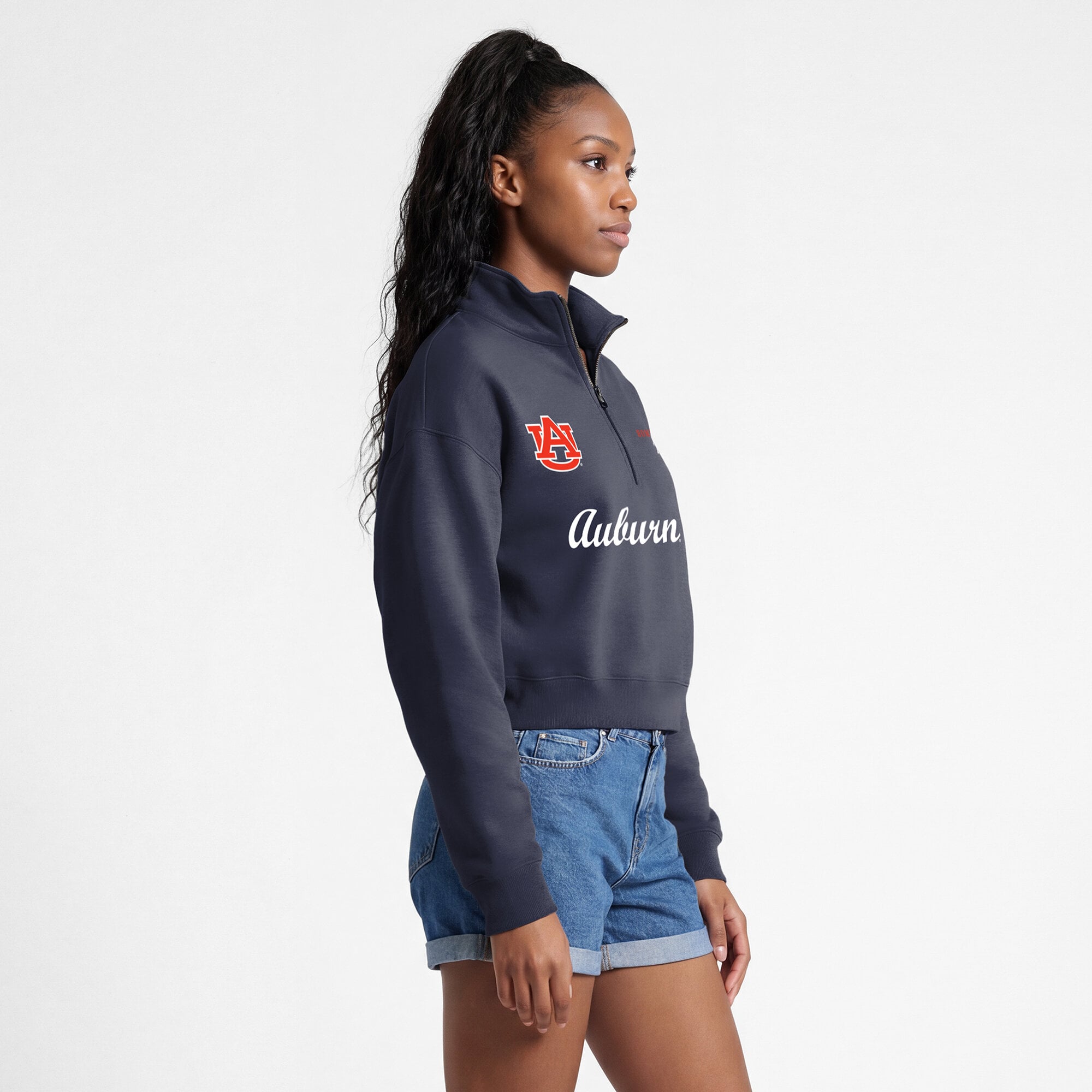 Women's Champion Navy Auburn Tigers Academic Triumph Quarter-Zip Tri-Blend Pullover