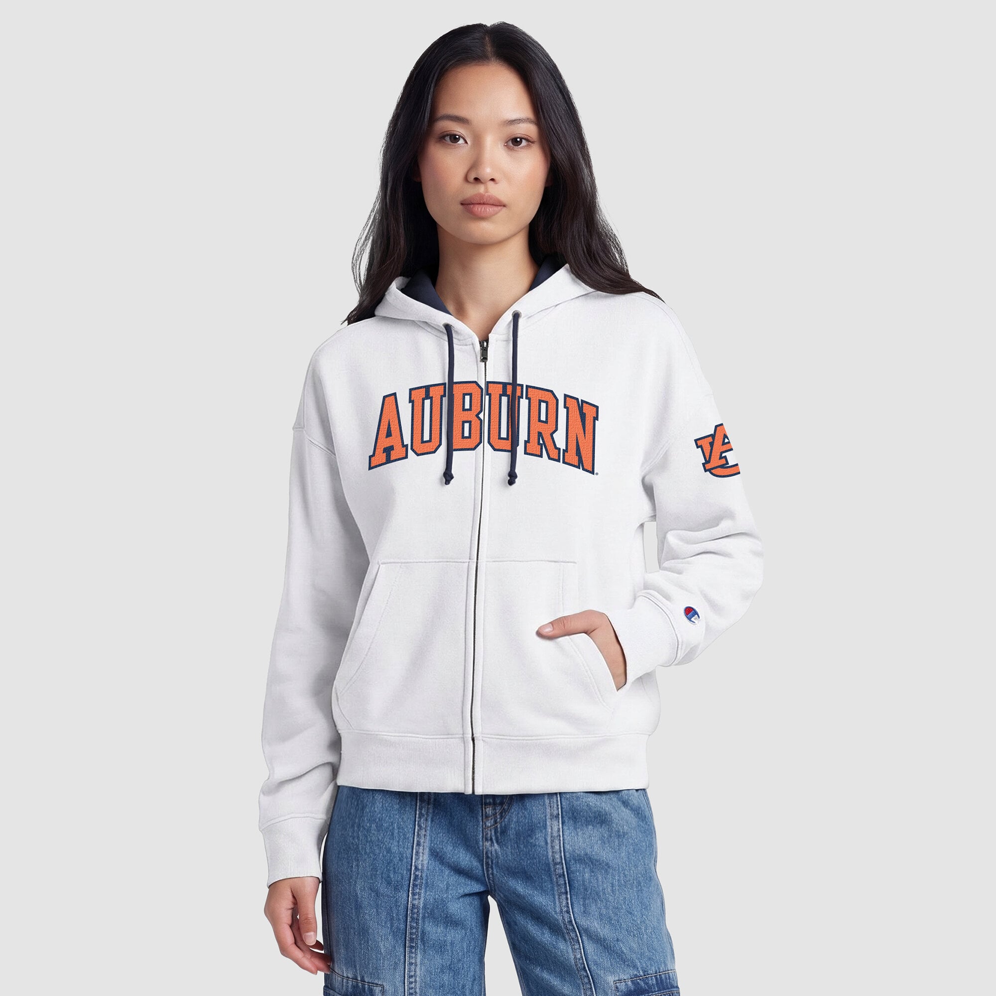 Sweat à capuche zippé en polaire Champion White Auburn Tigers Arch pour femme