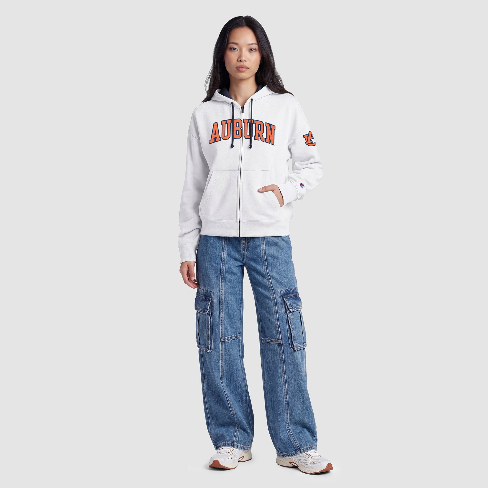 Sweat à capuche zippé en polaire Champion White Auburn Tigers Arch pour femme