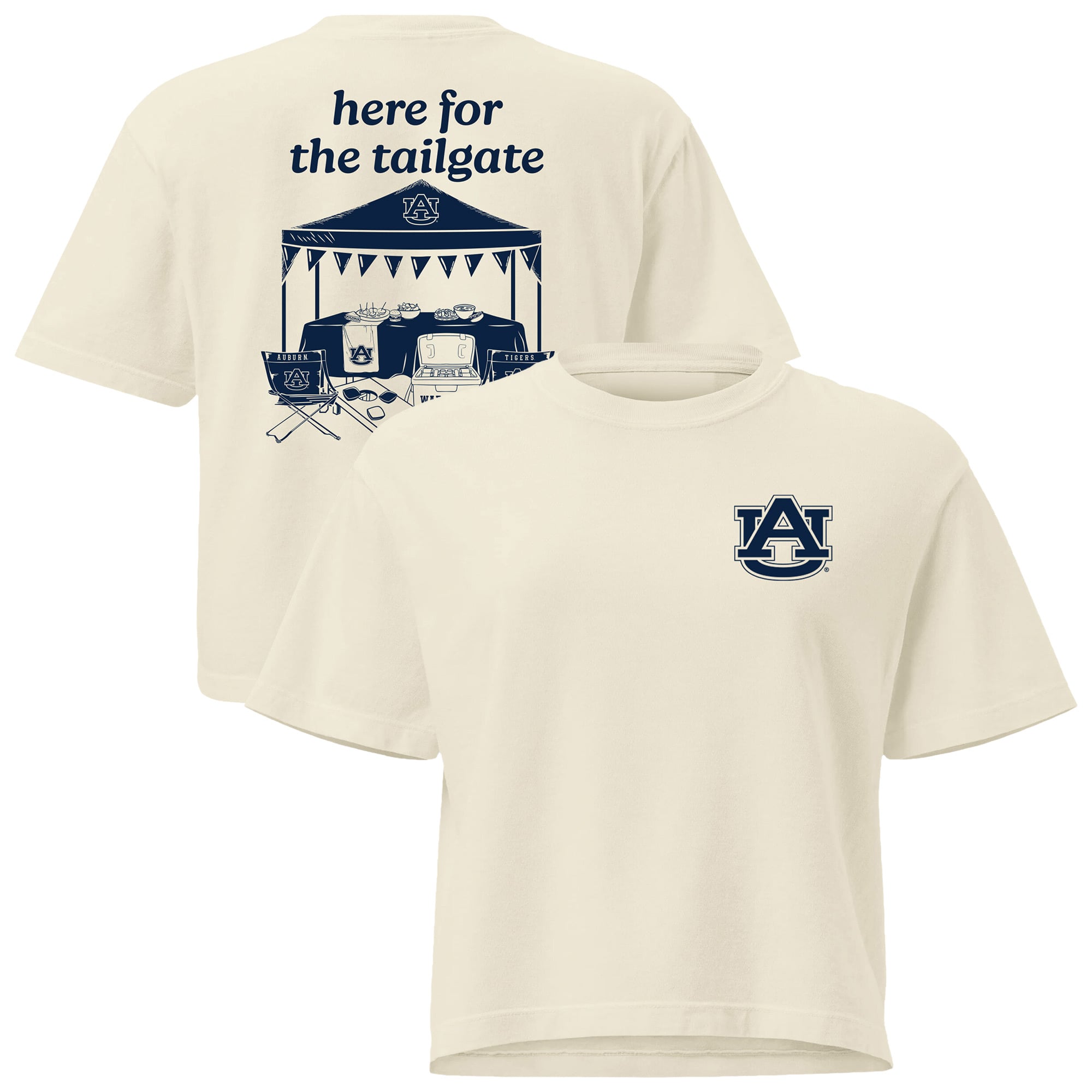 Women's Comfort Colors Cream Auburn Tigers Here For The Tailgate Cropped T-Shirt