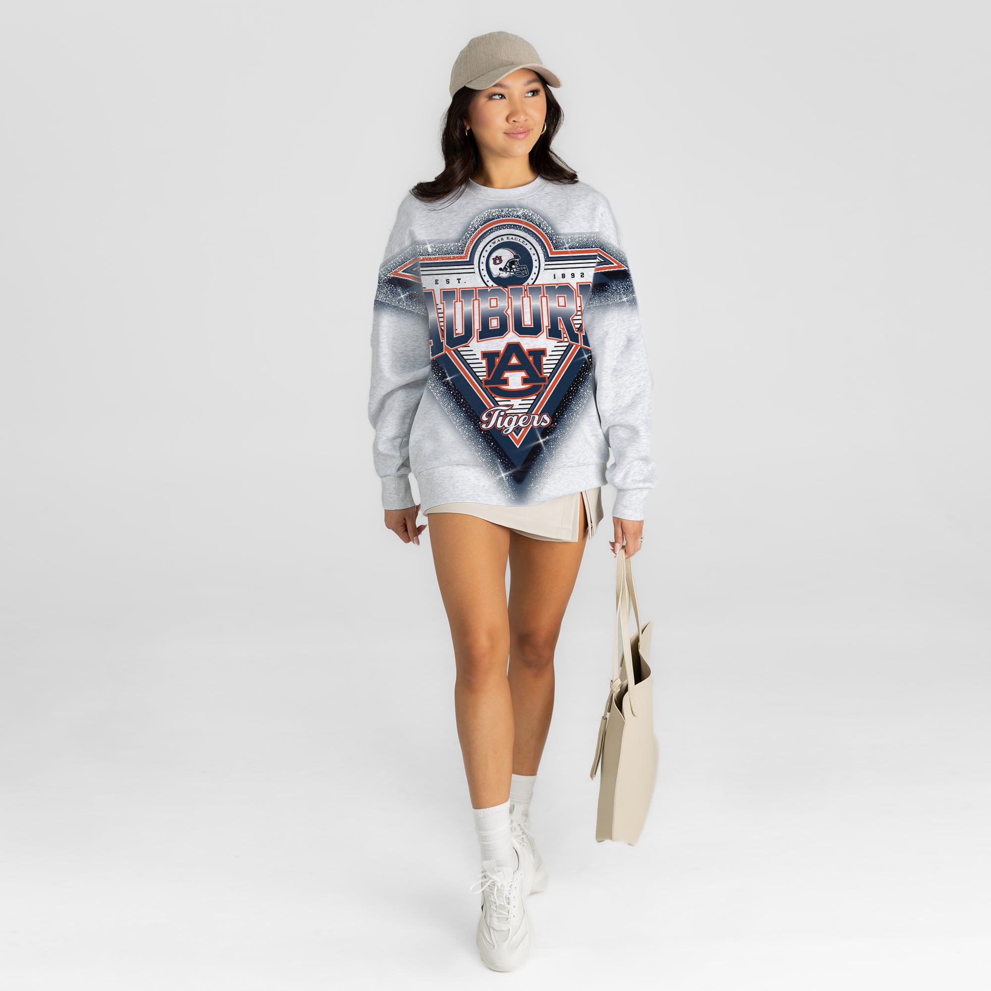Sweat-shirt oversize en polaire à strass Auburn Tigers Chasing Victory, gris chiné, pour femme, collection Gameday Couture.