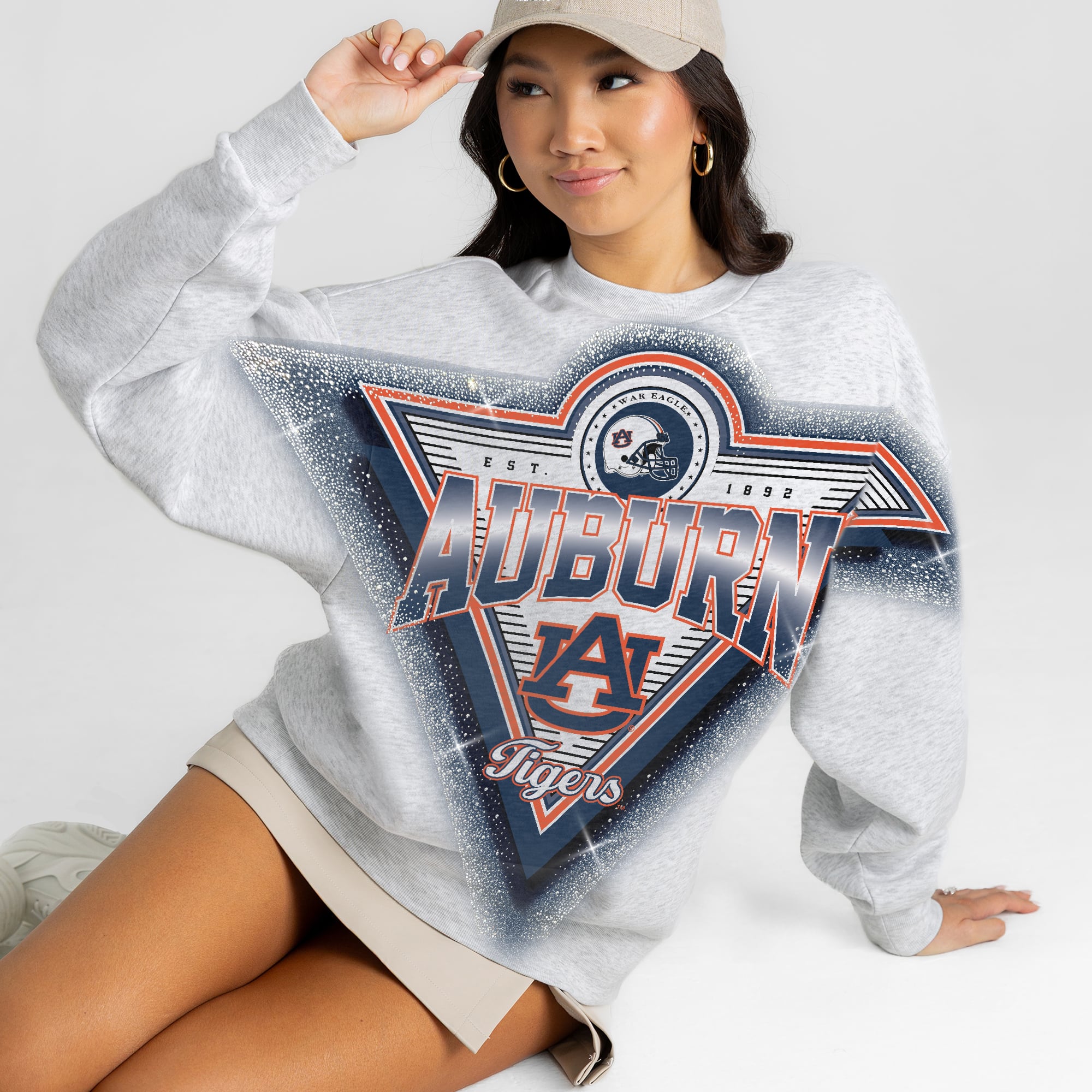 Sweat-shirt oversize en polaire à strass Auburn Tigers Chasing Victory, gris chiné, pour femme, collection Gameday Couture.
