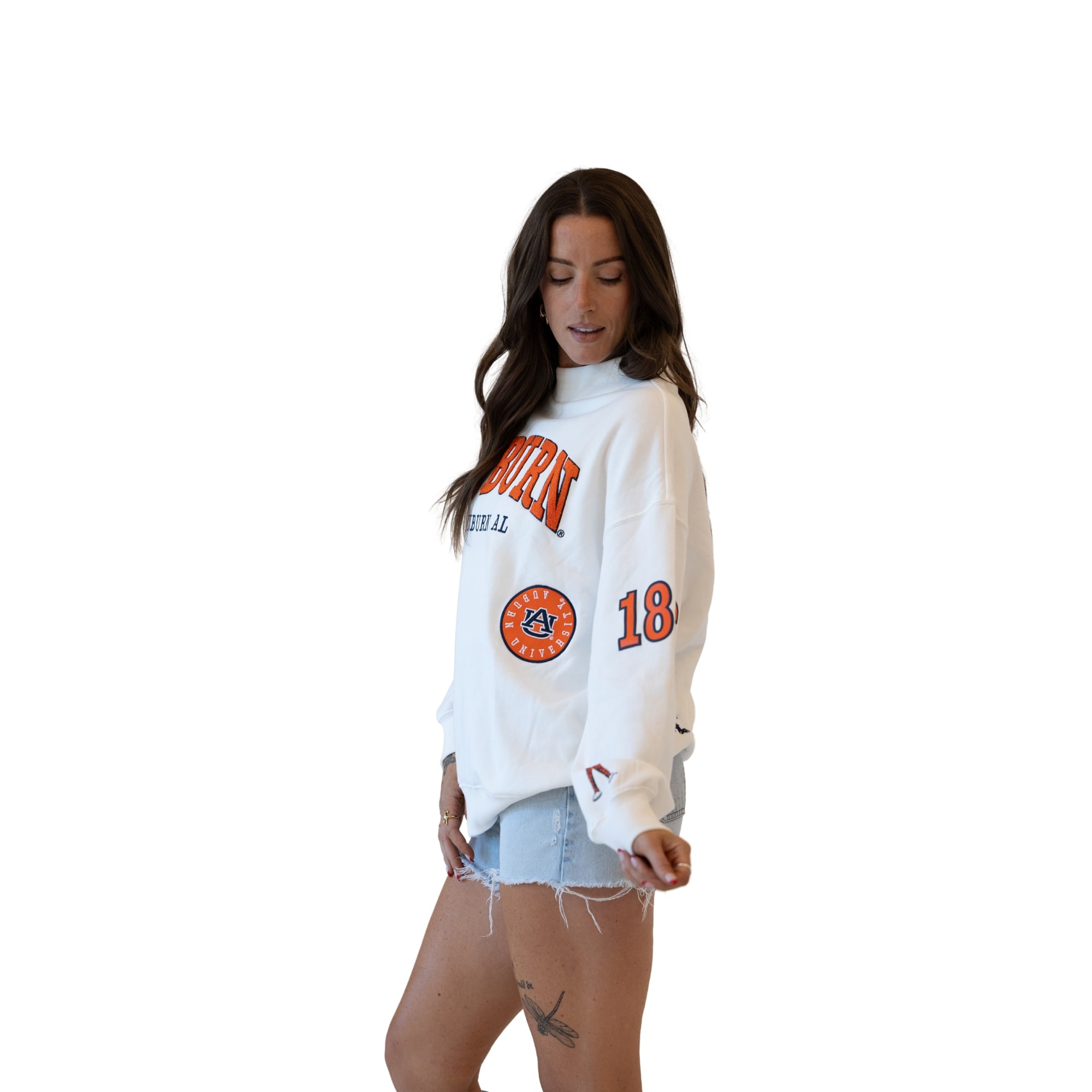 Women's Gameday Social White Auburn Tigers Patch Mockneck Sweatshirt