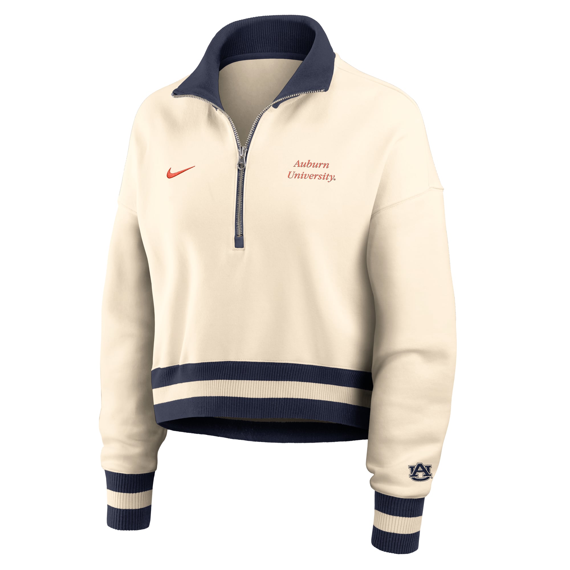 Women's Nike Cream Auburn Tigers Oversized Legacy Cropped Half-Zip Sweatshirt
