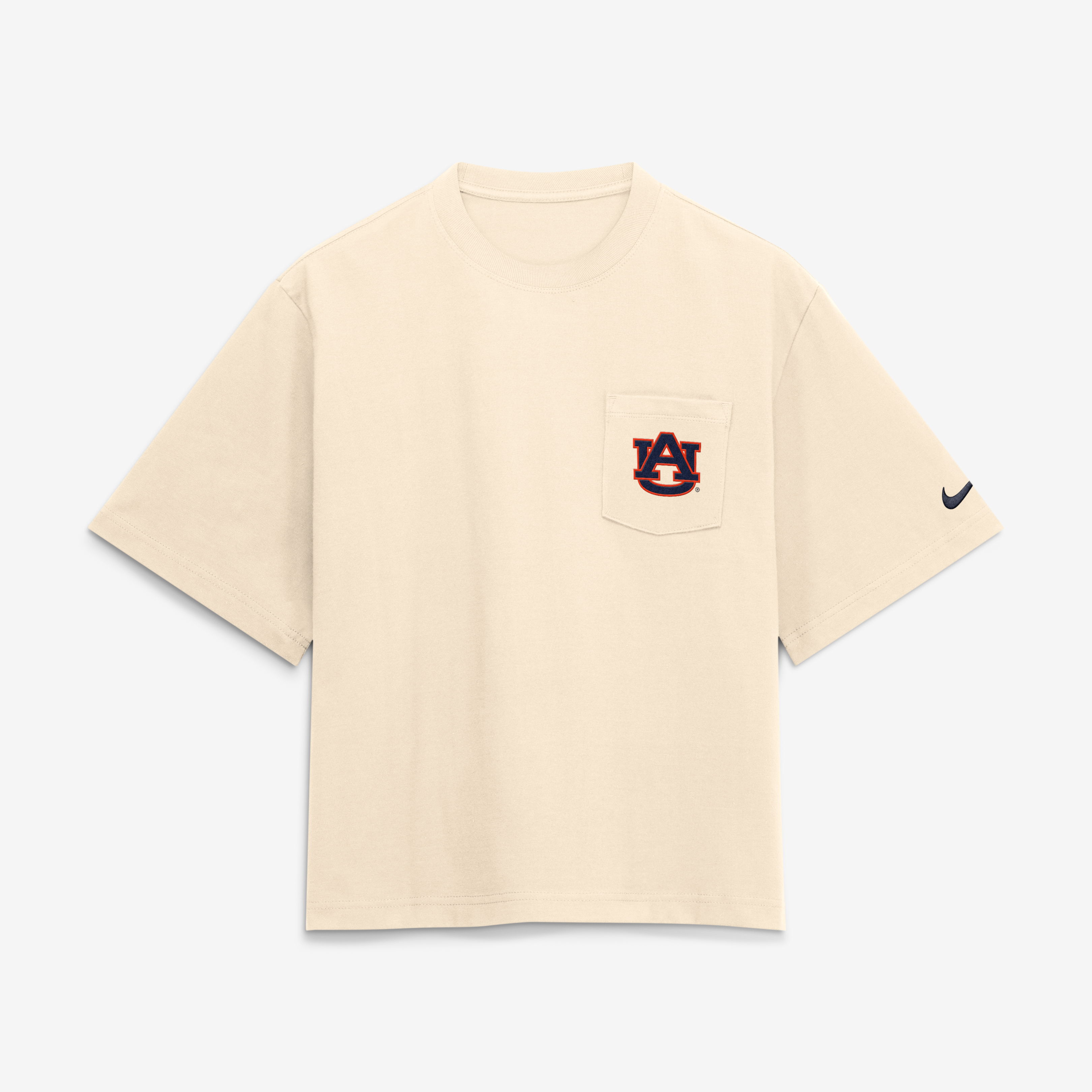 T-shirt Nike Auburn Tigers naturel pour femme, coupe carrée et poche