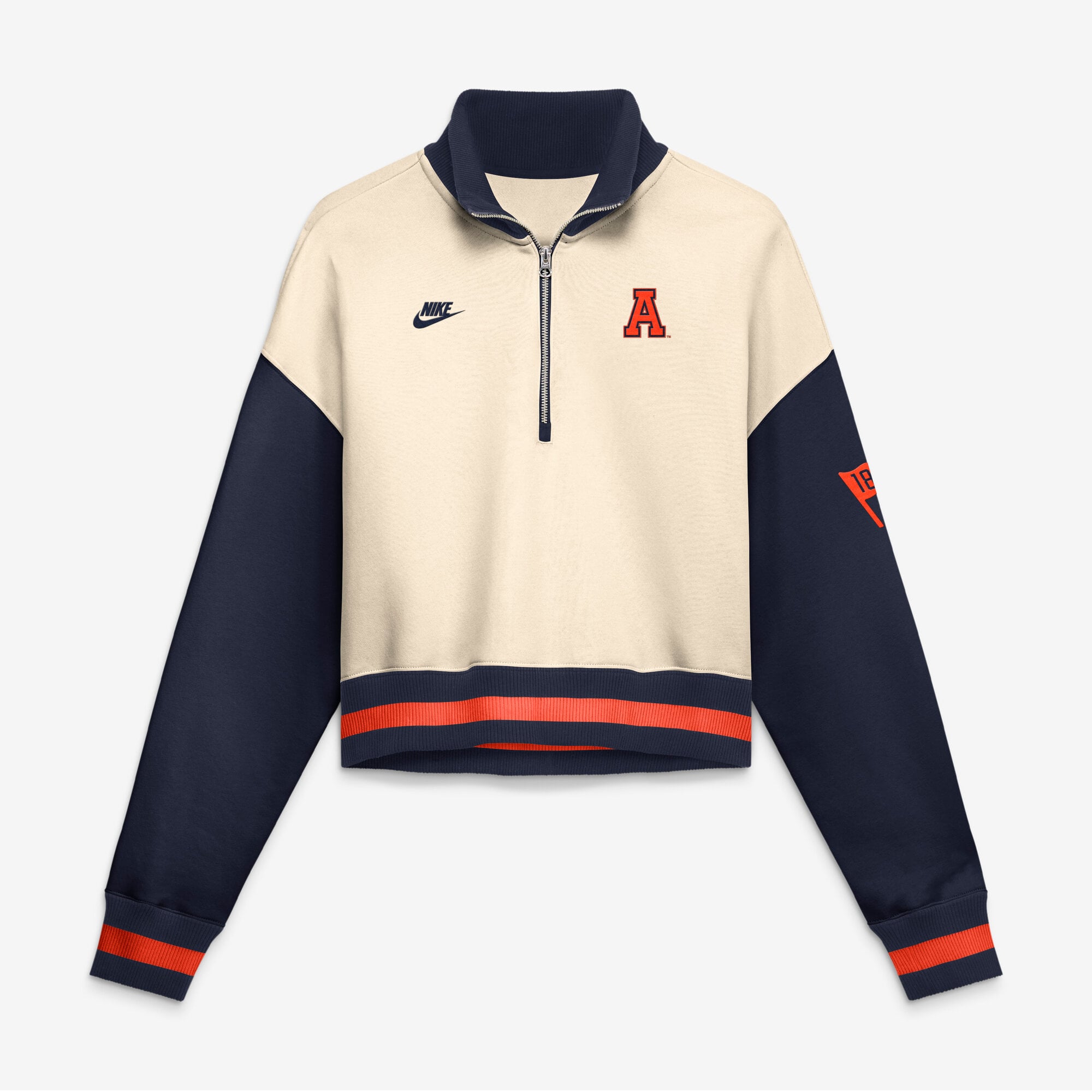 Women's Nike Natural/Navy Auburn Tigers Oversized Legacy Color Block Cropped Quarter-Zip Pullover