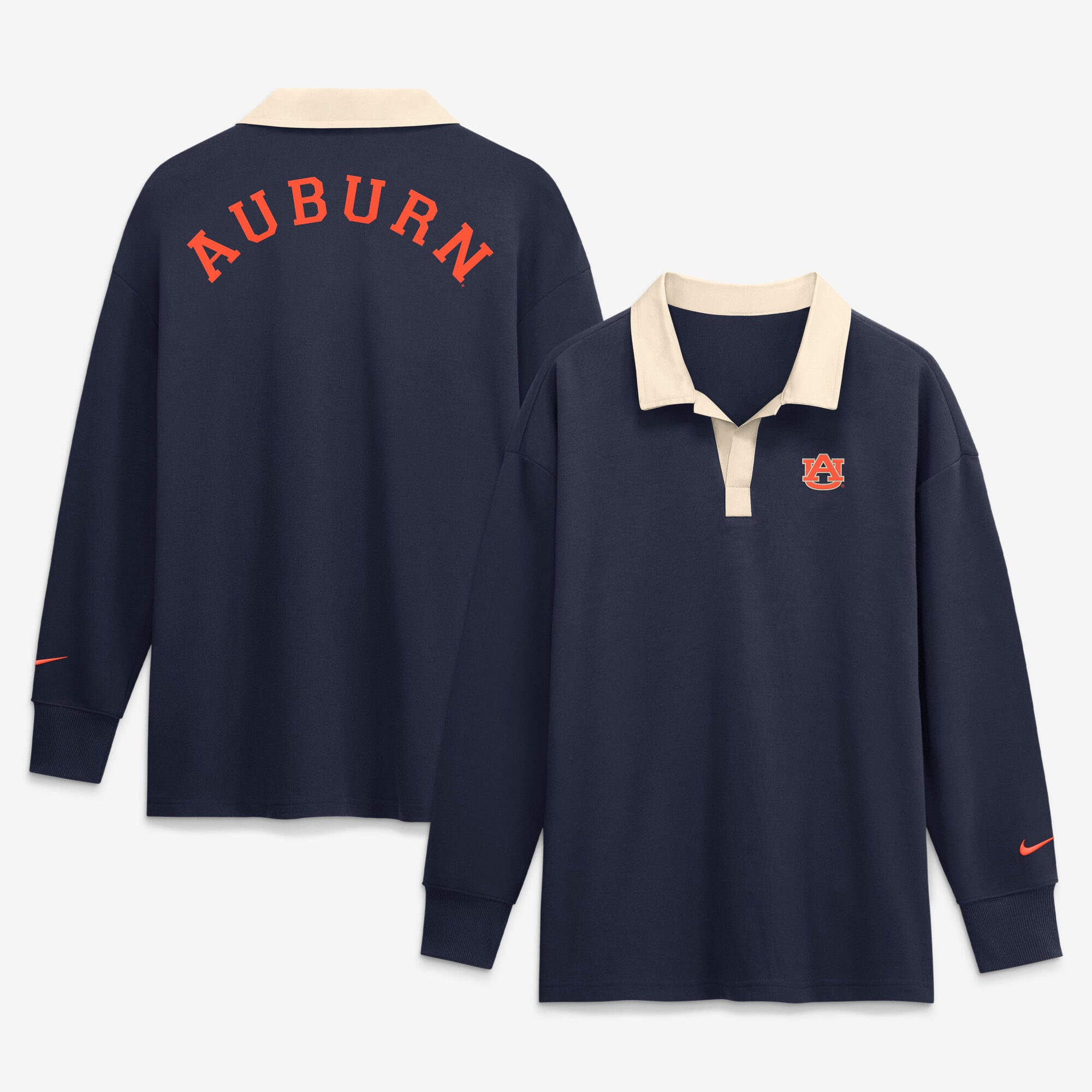 Women's Nike Navy Auburn Tigers Oversized Essential Dri-FIT Long Sleeve V-Neck Polo