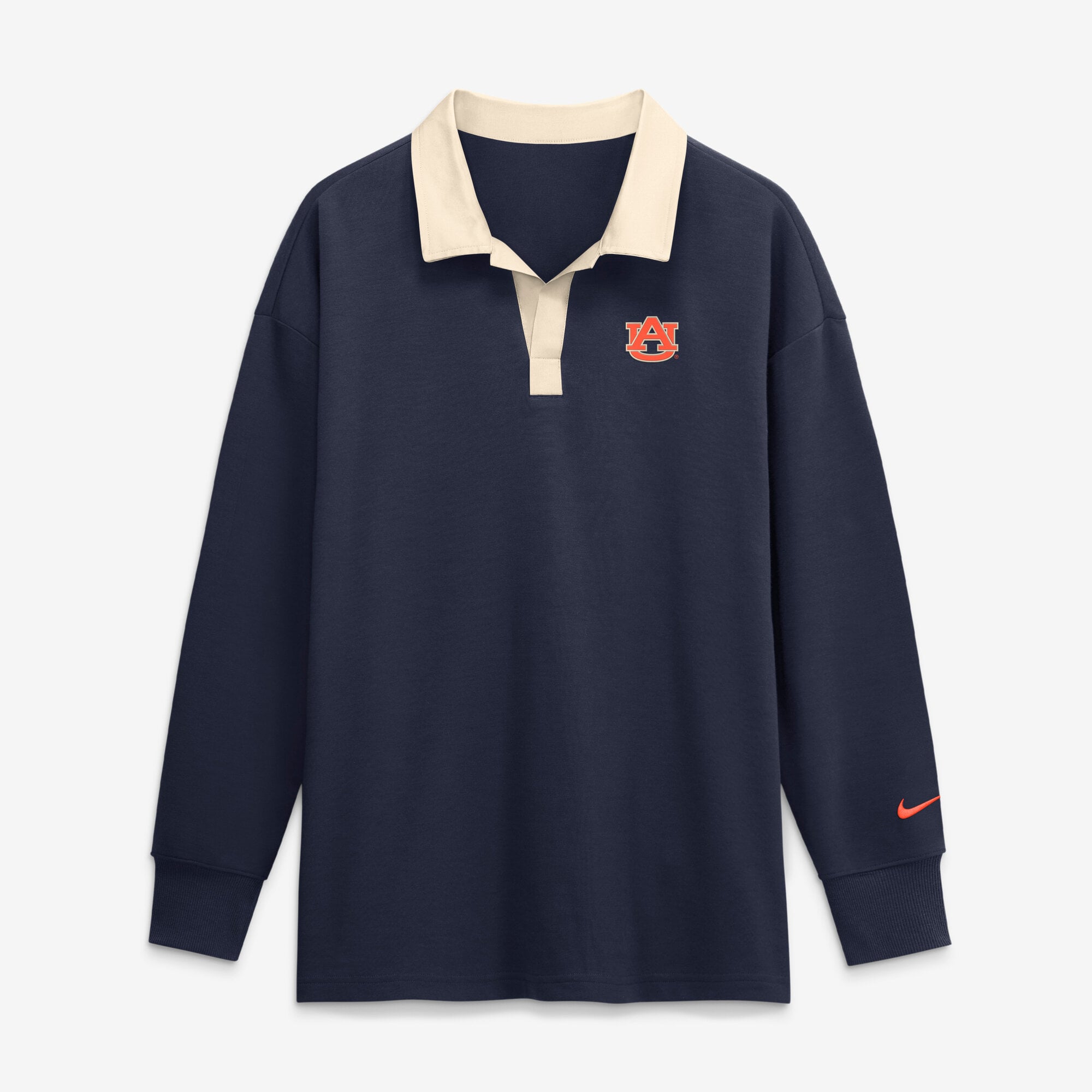 Women's Nike Navy Auburn Tigers Oversized Essential Dri-FIT Long Sleeve V-Neck Polo