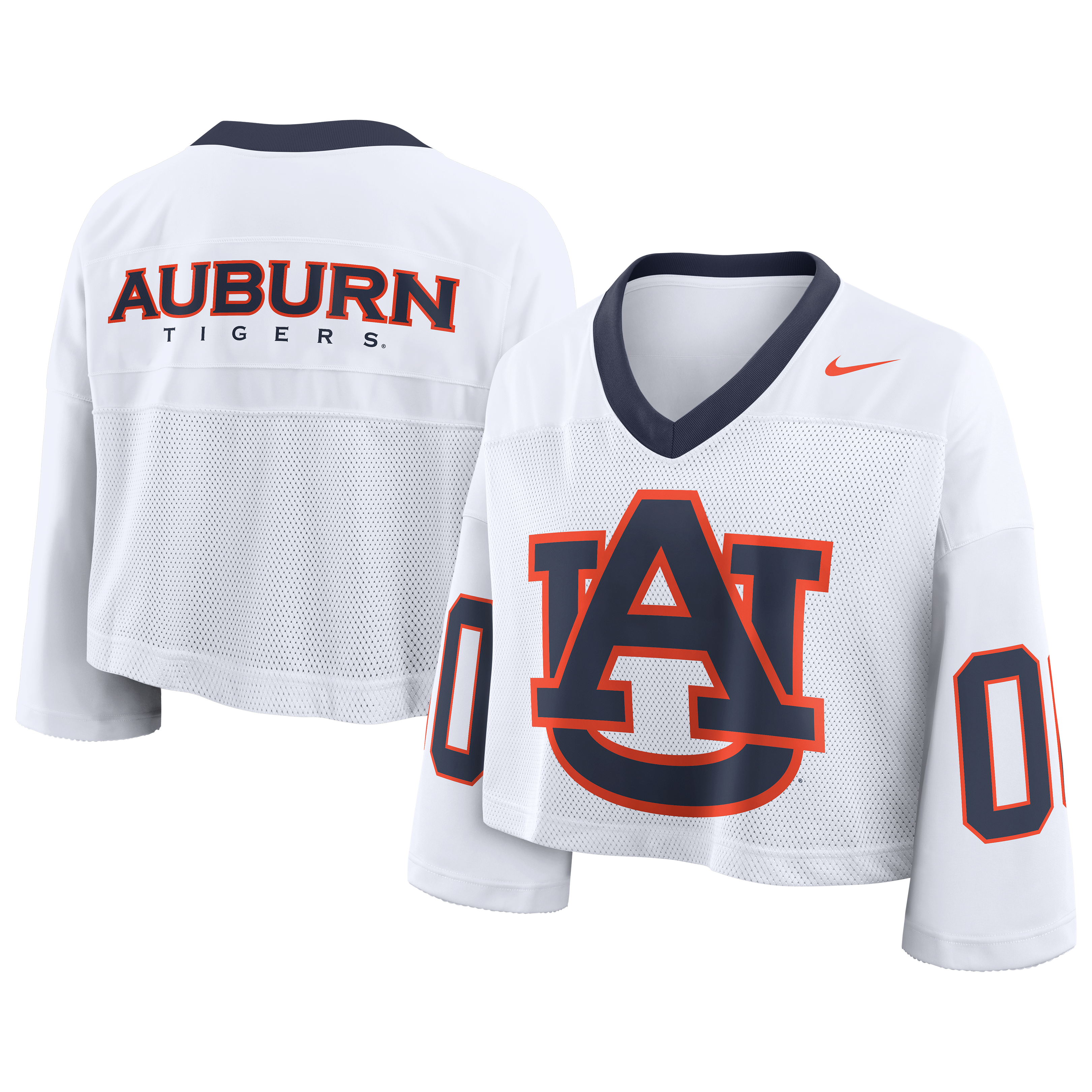 Women's Nike White Auburn Tigers Oversized Logo Cropped Fashion Jersey
