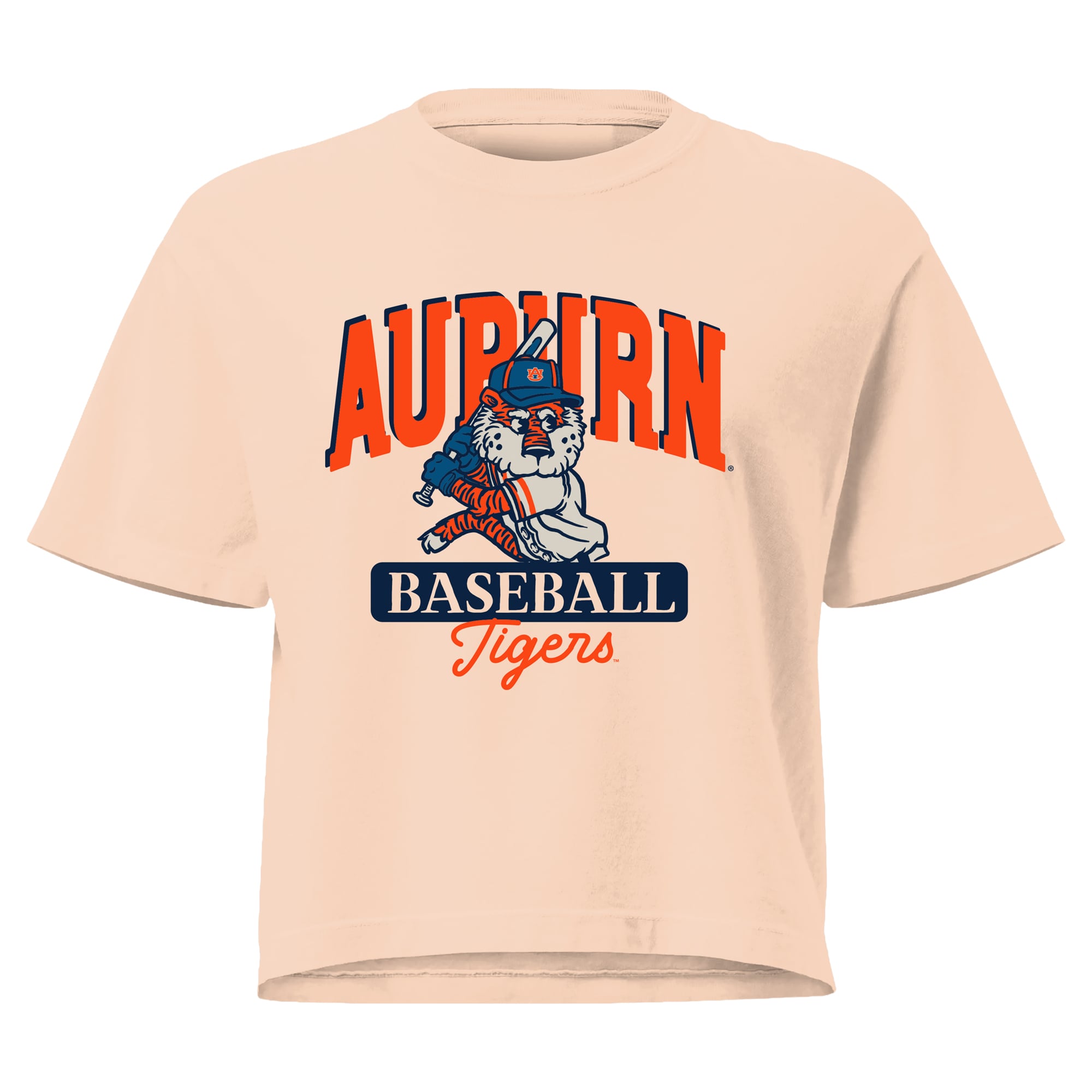 T-shirt court pour femme, motif mascotte de baseball Auburn Tigers, orange, couleurs confortables