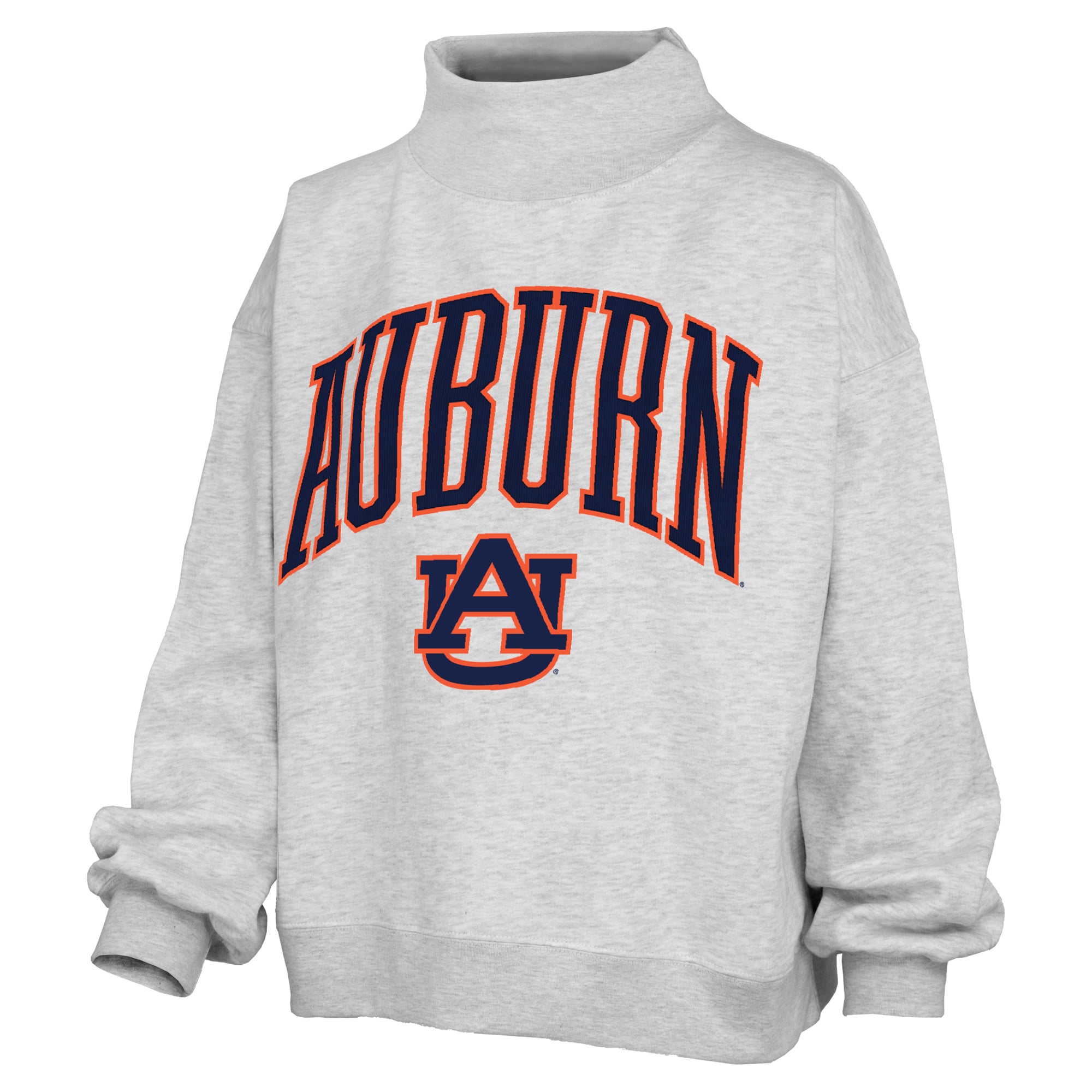 Women's Pressbox Gray Auburn Tigers Nelson Texture Lingo Mock Neck Fleece Sweatshirt