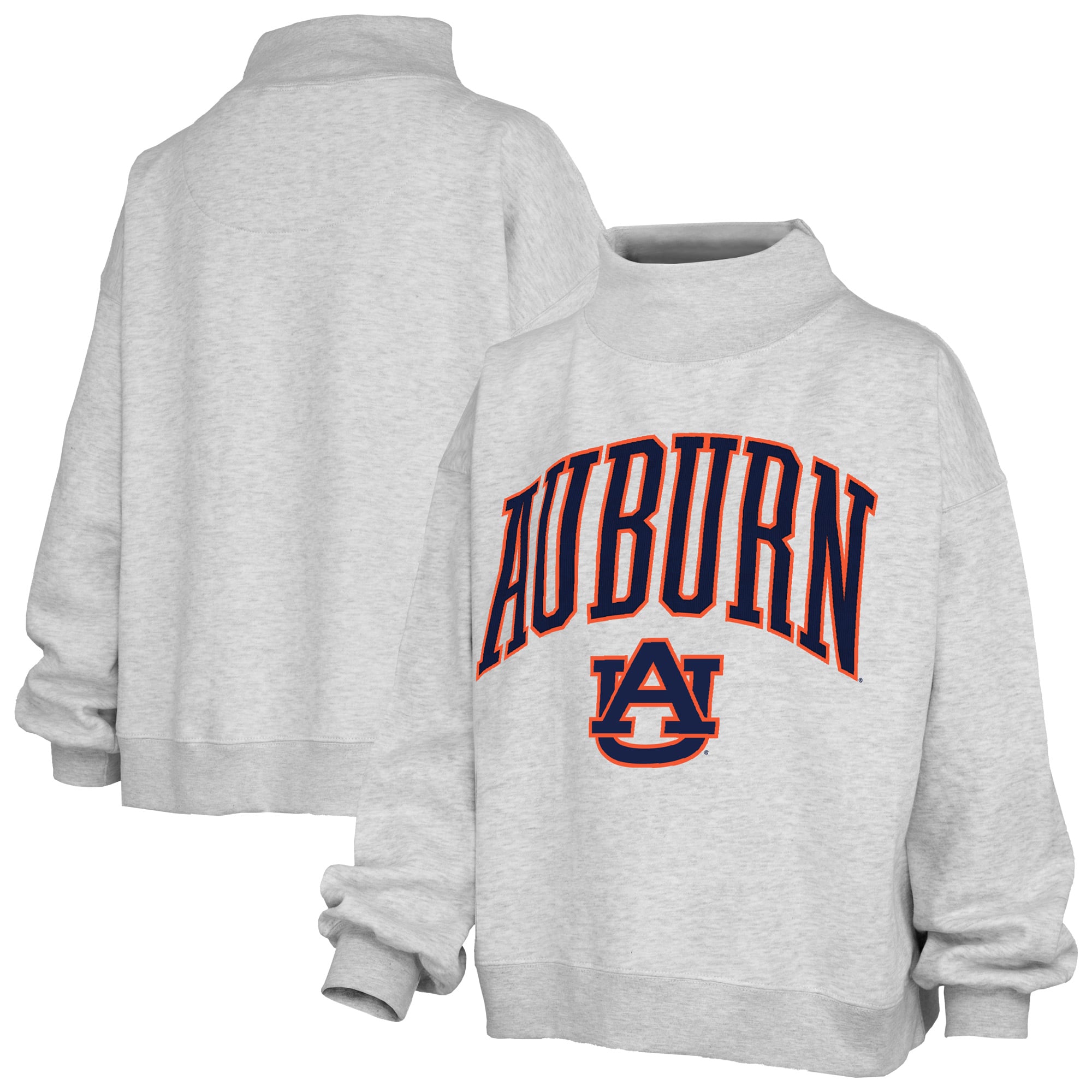 Women's Pressbox Gray Auburn Tigers Nelson Texture Lingo Mock Neck Fleece Sweatshirt