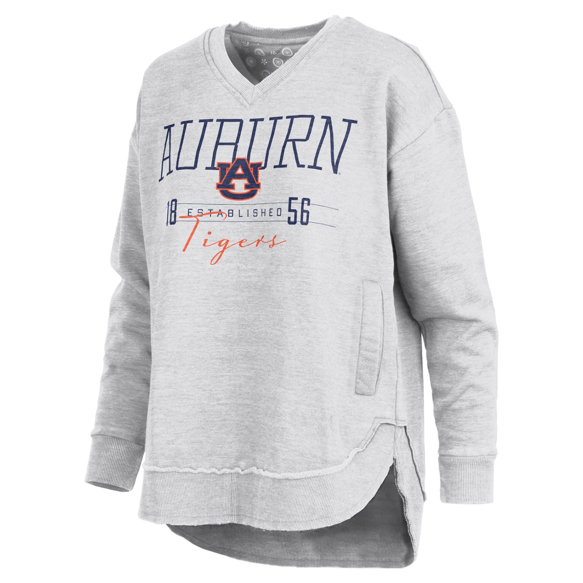 Women's Pressbox  Heather Gray Auburn Tigers Marcus East Hall Poncho V-Neck Sweatshirt