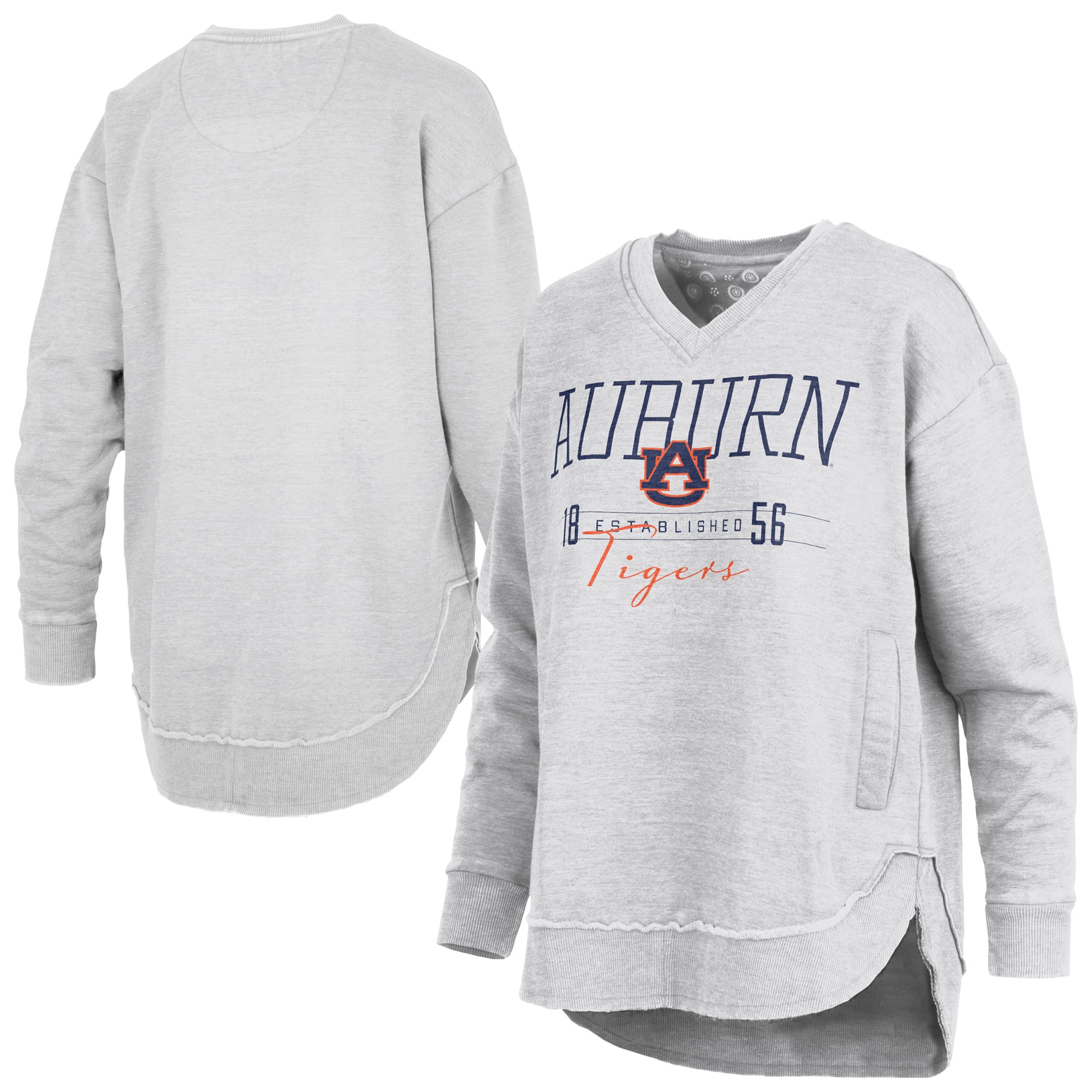 Women's Pressbox Heather Gray Auburn Tigers Marcus East Hall Poncho V-Neck Sweatshirt
