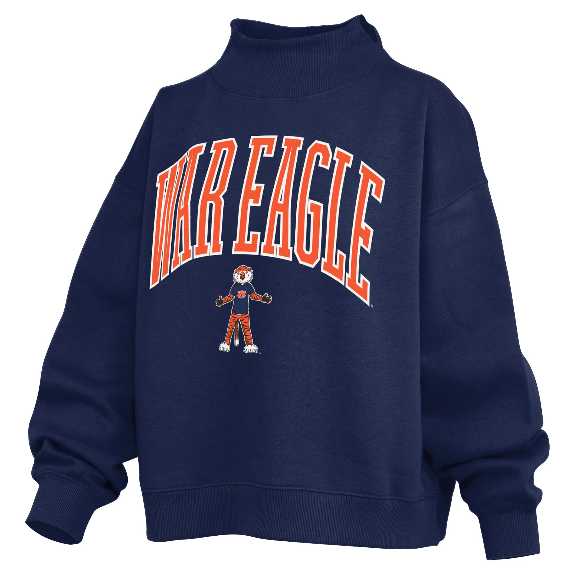 Sweat-shirt à col montant oversize en polaire avec slogan, bleu marine, style Pressbox, pour femme, aux couleurs des Auburn Tigers.