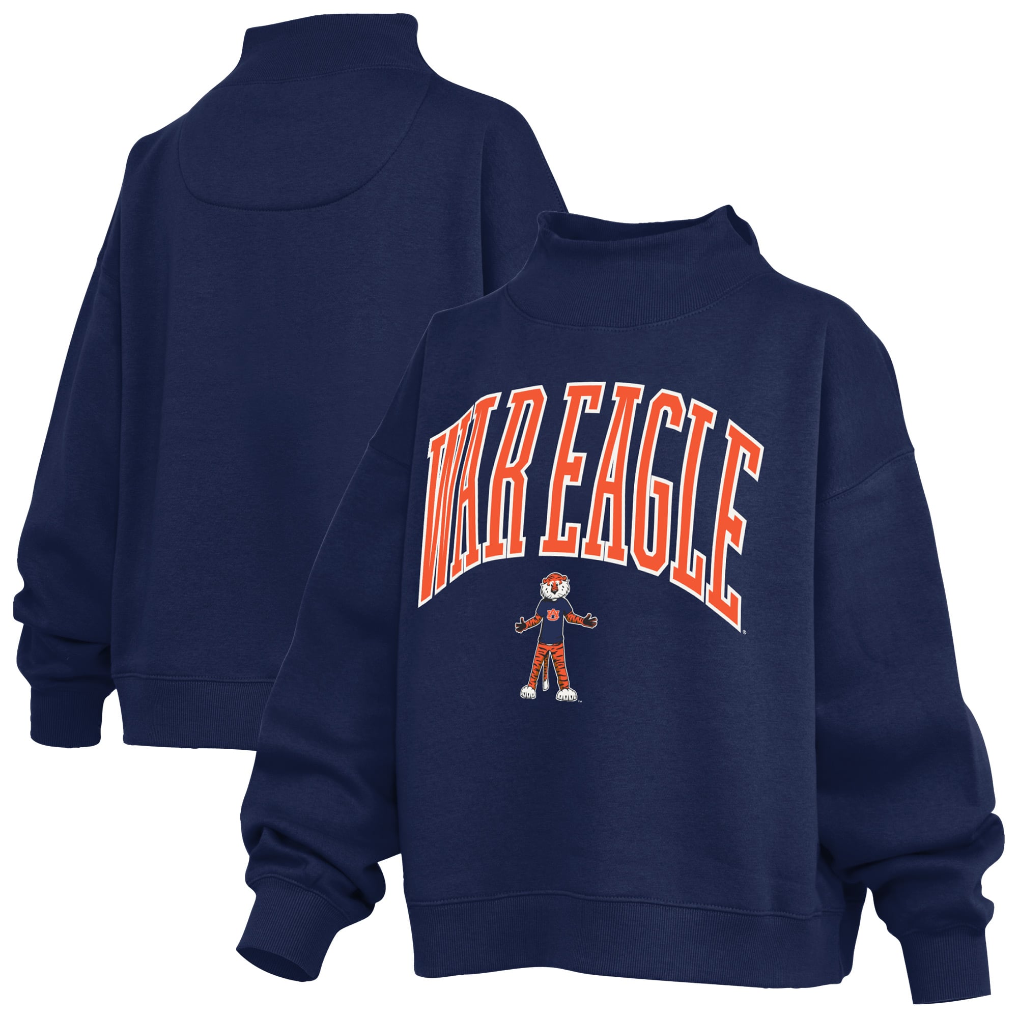 Sweat-shirt à col montant oversize en polaire avec slogan, bleu marine, style Pressbox, pour femme, aux couleurs des Auburn Tigers.