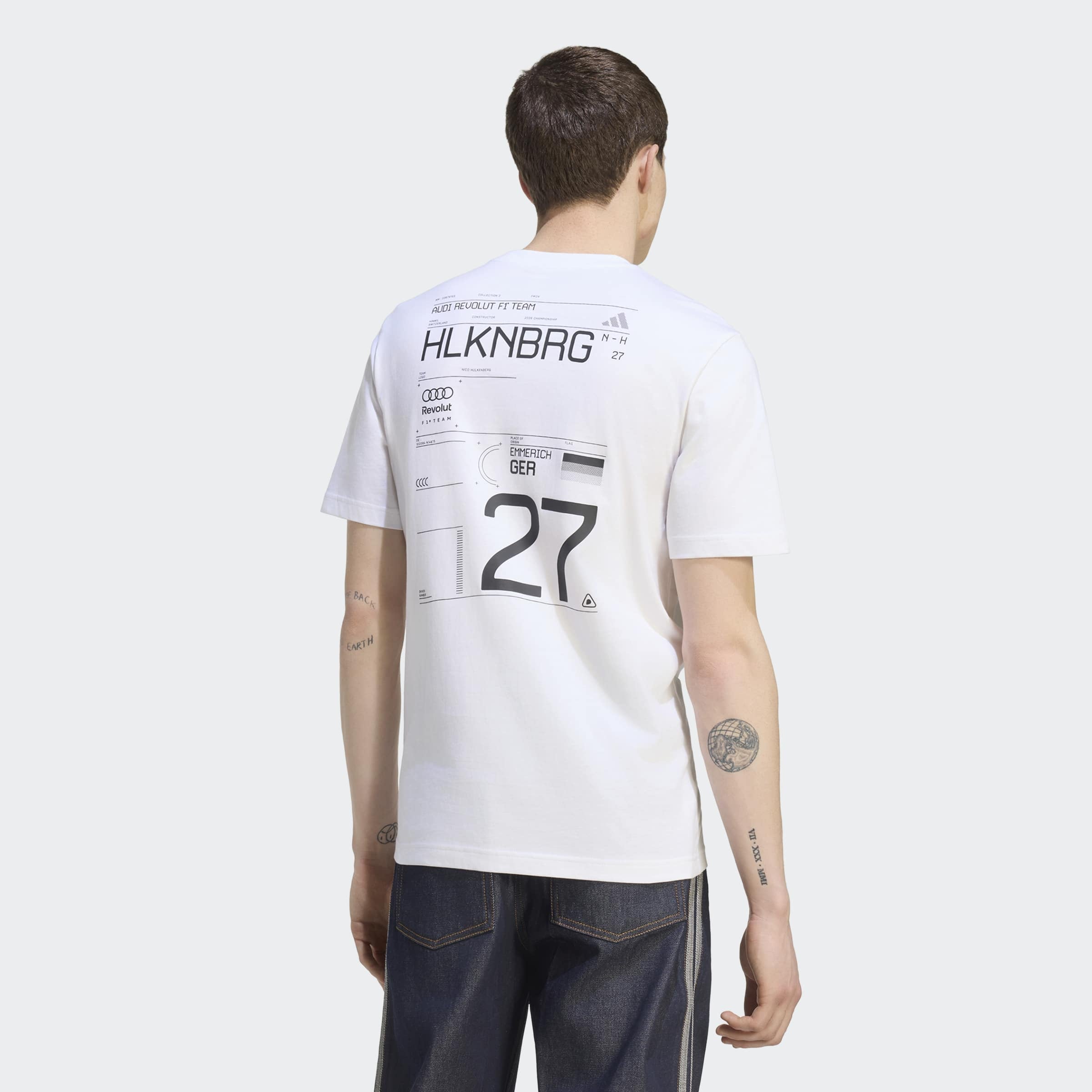 T-shirt graphique adidas Nico Hulkenberg blanc pour homme, motif conducteur Audi