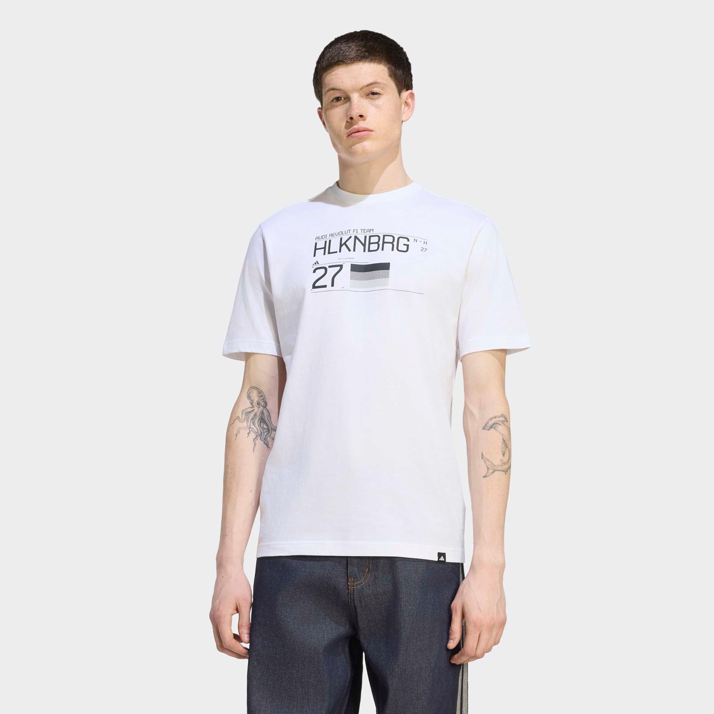 T-shirt graphique adidas Nico Hulkenberg blanc pour homme, motif conducteur Audi