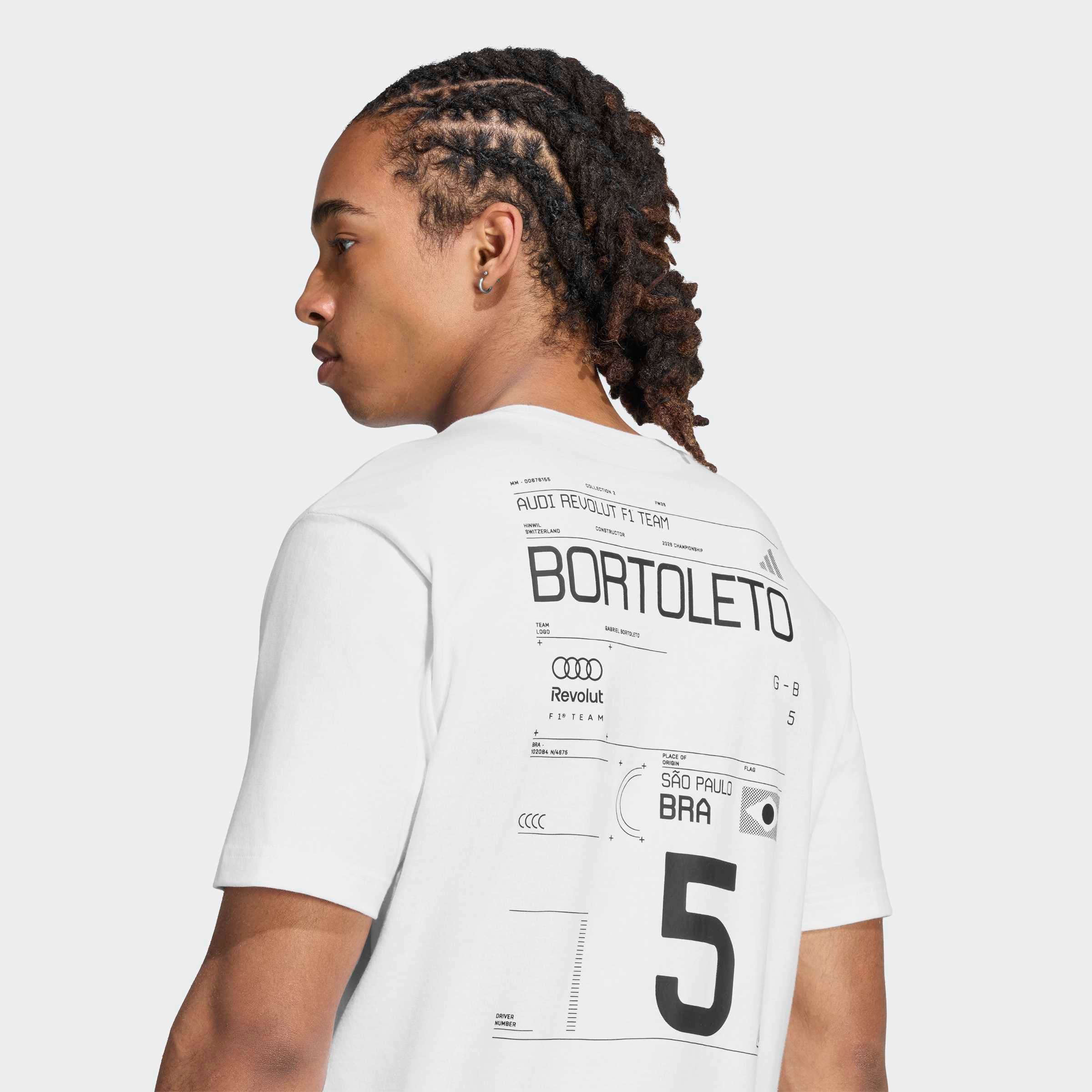 T-shirt graphique adidas Audi Gabriel Bortoleto blanc pour homme