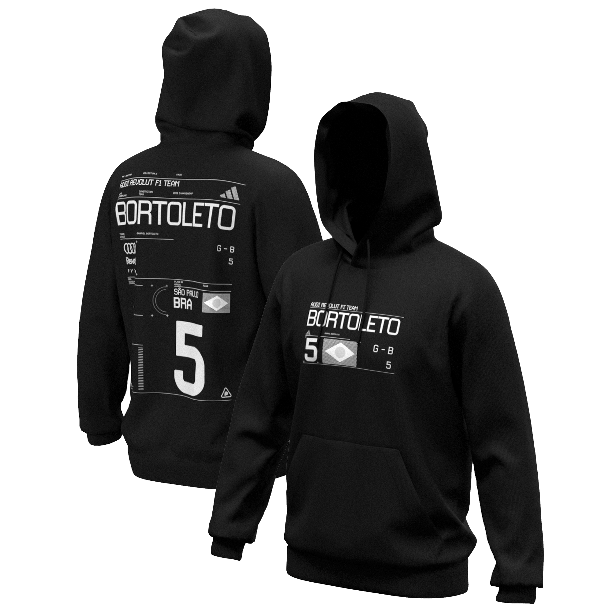 Sweat à capuche unisexe adidas Gabriel Bortoleto noir Audi Neon Name Graphic Tri-Blend