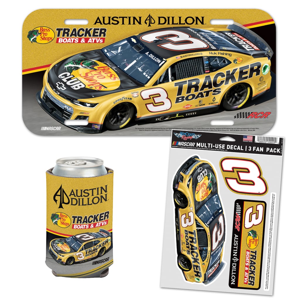 Austin Dillon WinCraft Bass Pro Shops Three-Piece Can Cooler, License Plate, & Three-Pack Fan Decal Set