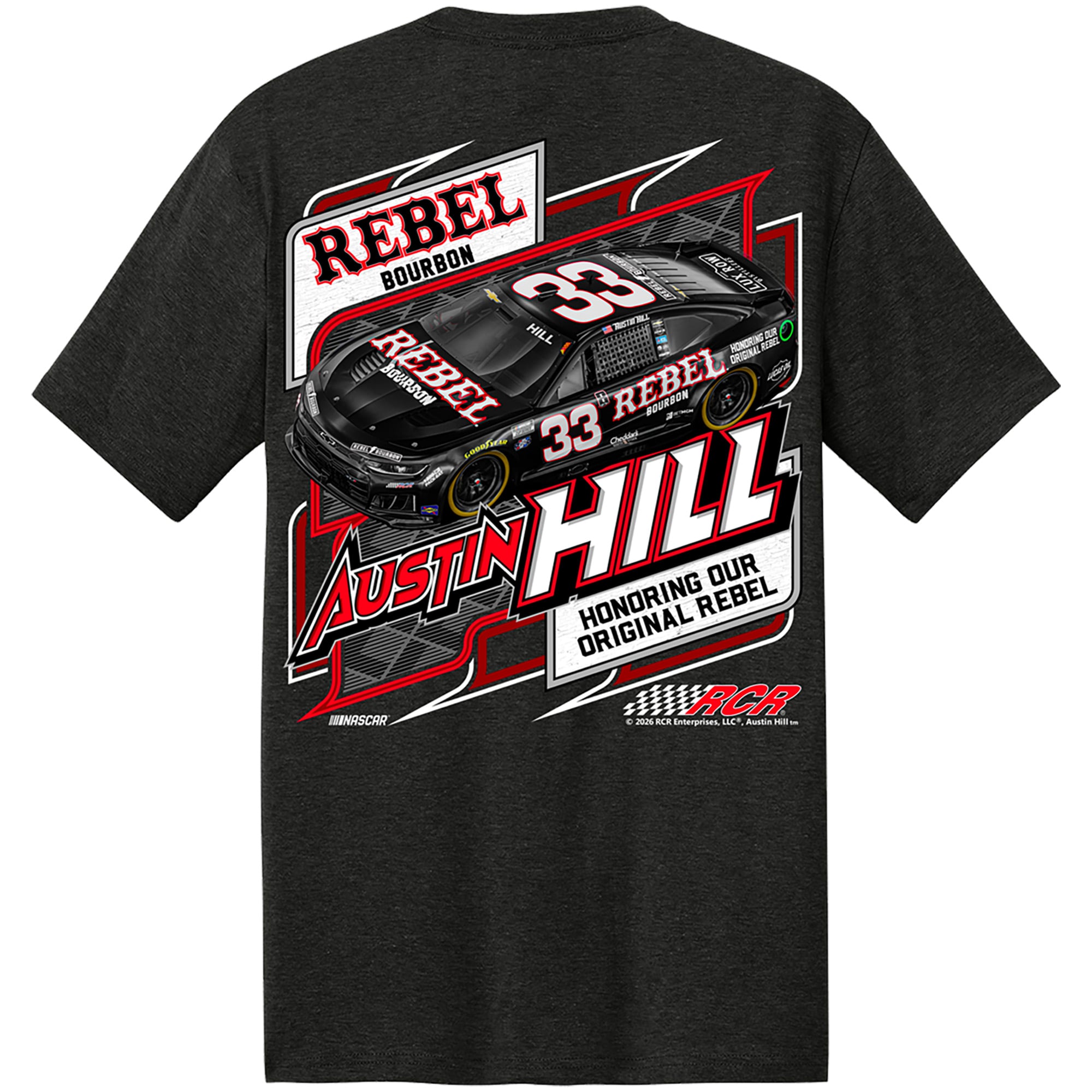 T-shirt homme Richard Childress Racing Team Collection Black Austin Hill #33 Rebel Bourbon Kyle Busch Tribute