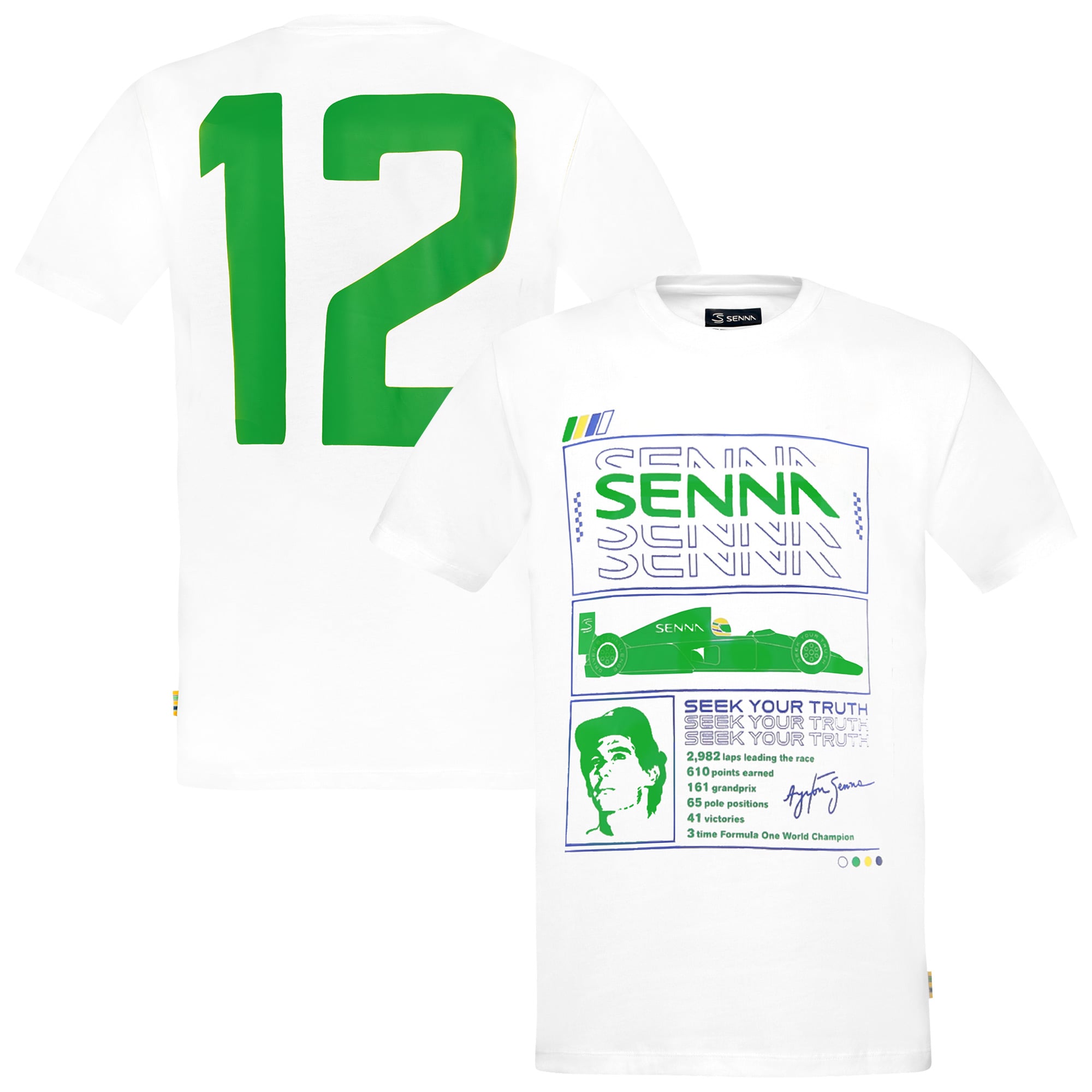 アイルトン · ▽ アイルトン セナ プリント F1 半袖Tシャツ ホワイト 