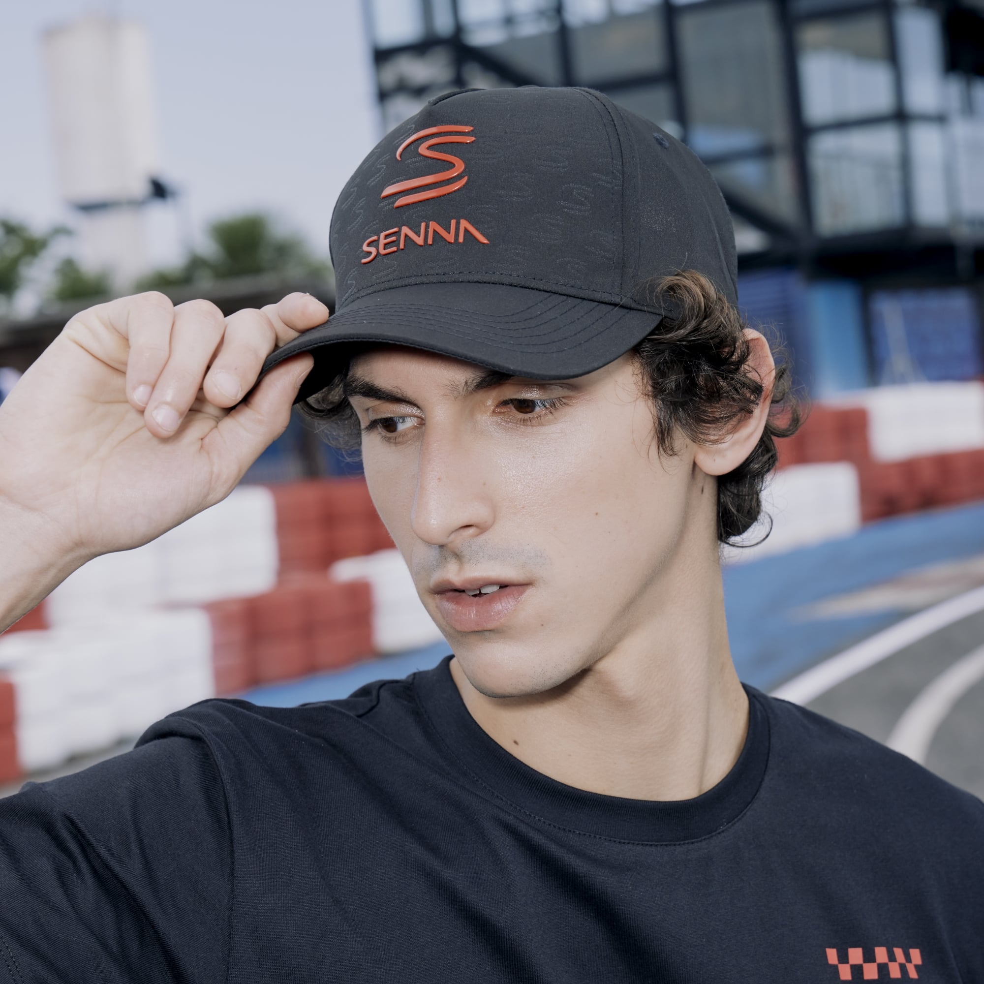 Men's Formula 1 Black Ayrton Senna Debossed Curved Peak Adjustable Hat